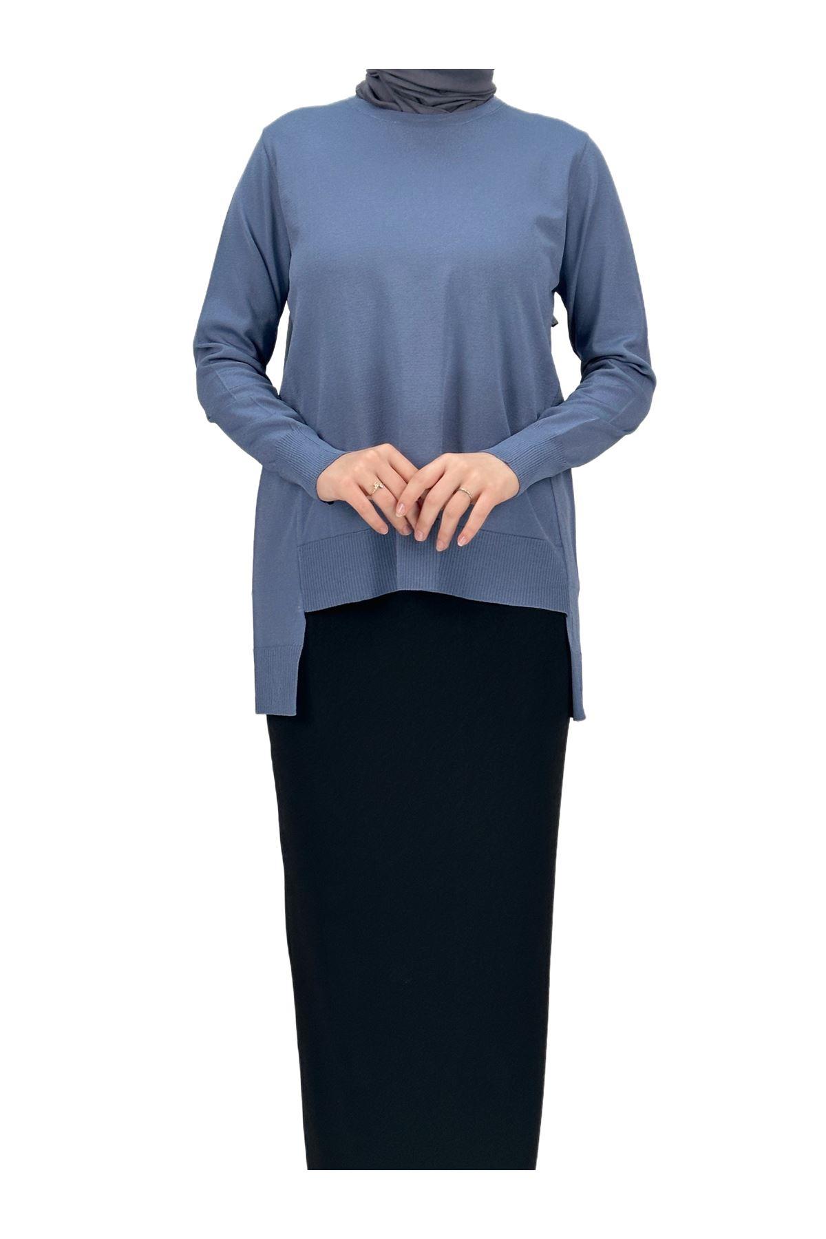 OTW1666 Merserize Triko Bluz İndigo