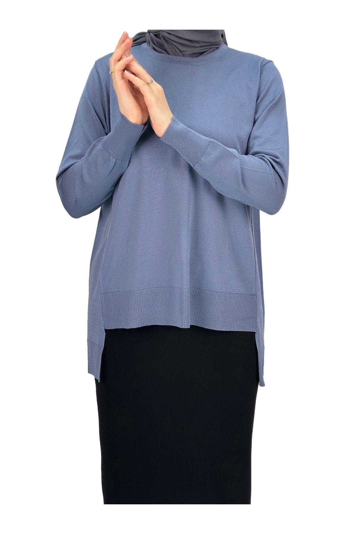 OTW1666 Merserize Triko Bluz İndigo