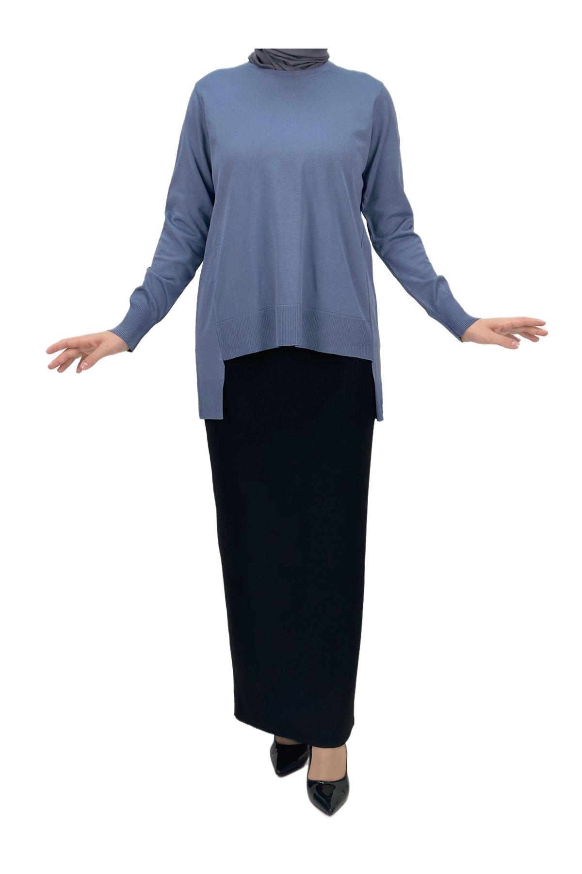 OTW1666 Merserize Triko Bluz İndigo