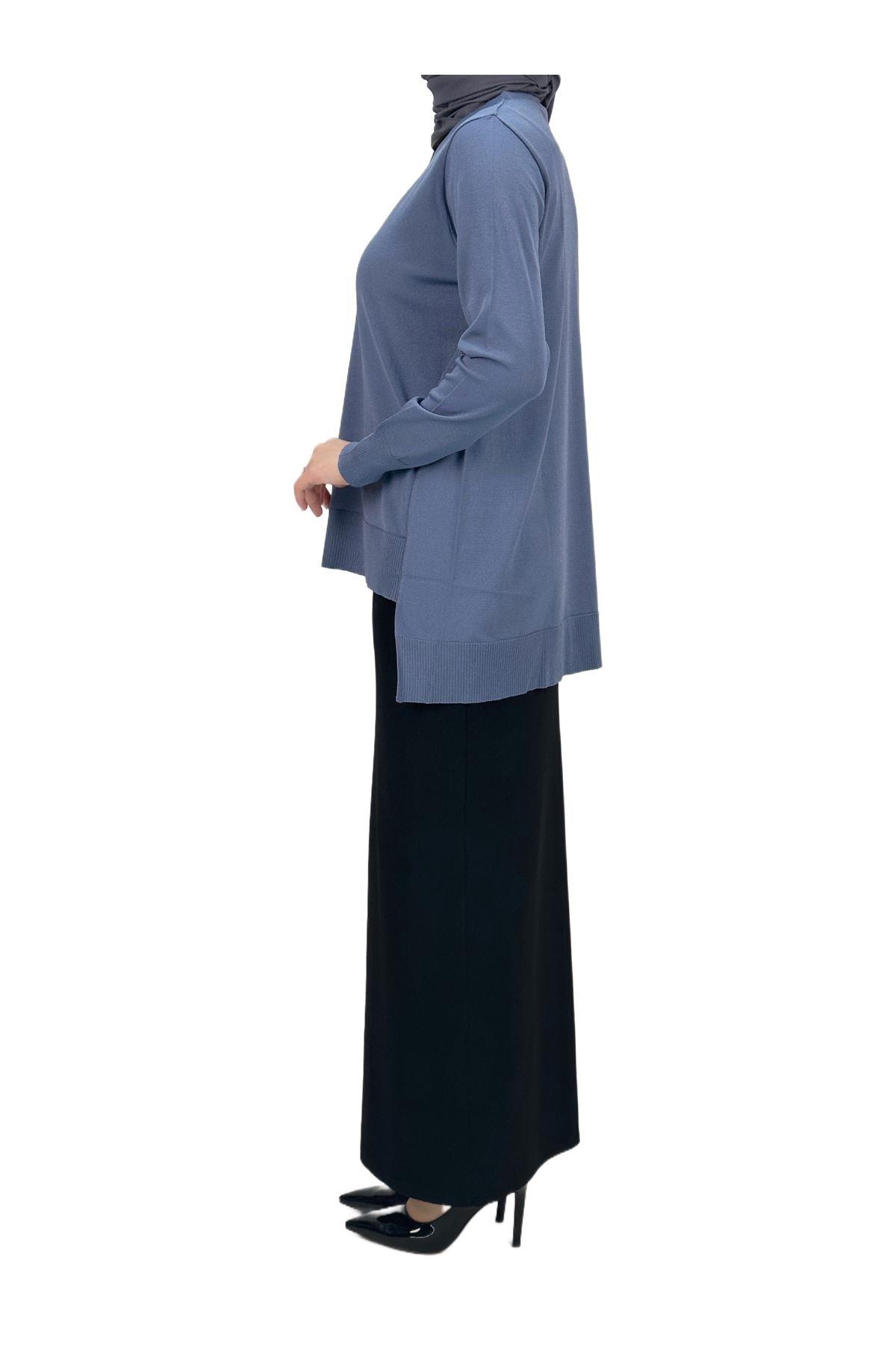 OTW1666 Merserize Triko Bluz İndigo