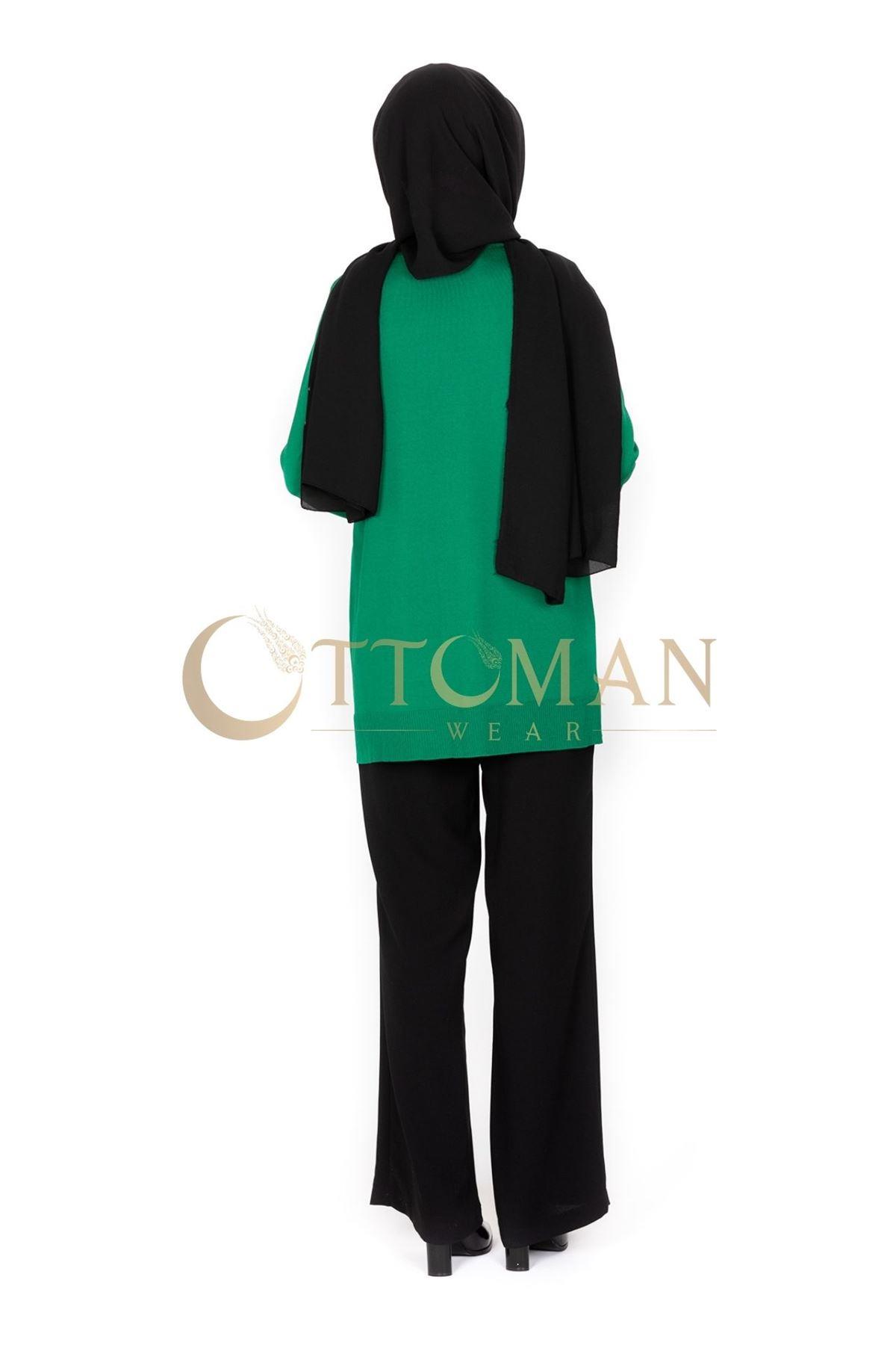 OTW1666 Merserize Triko Bluz Yeşil