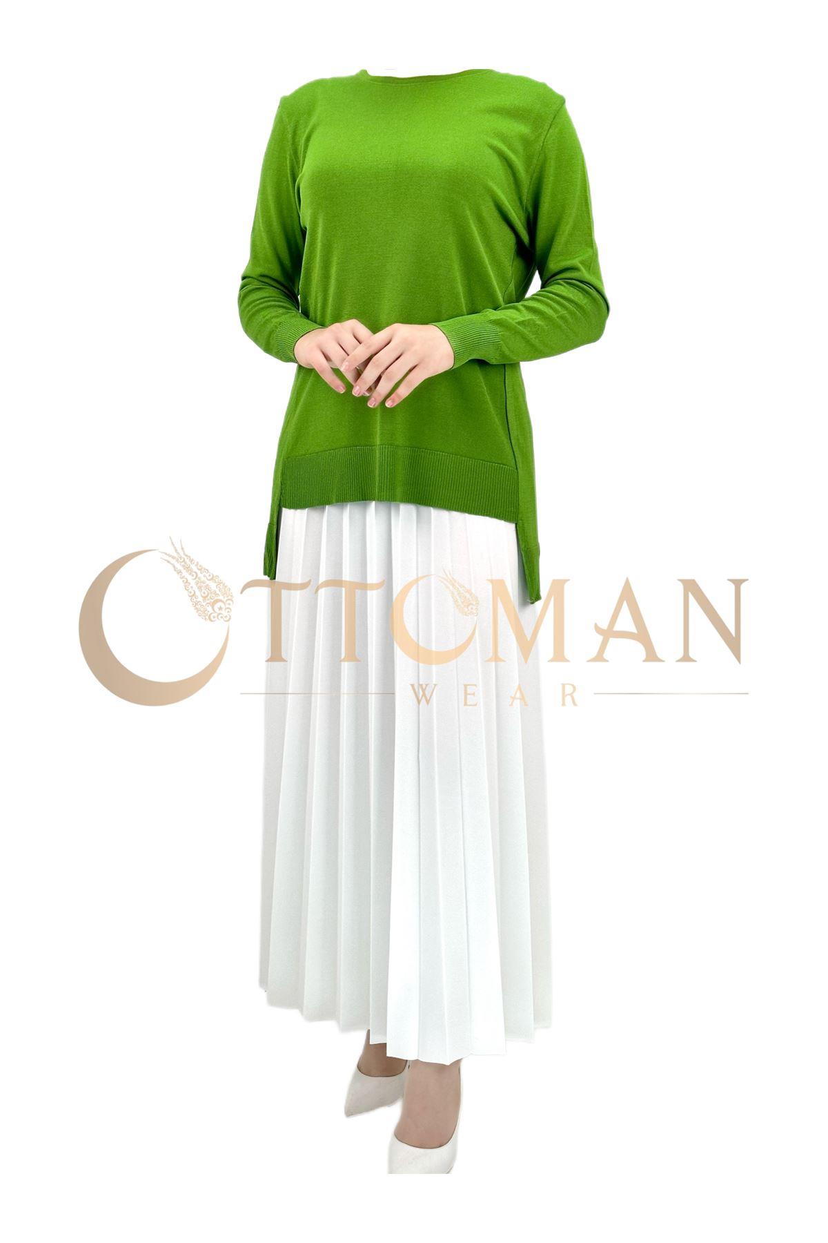 OTW1666 Merserize Triko Bluz Yeşil