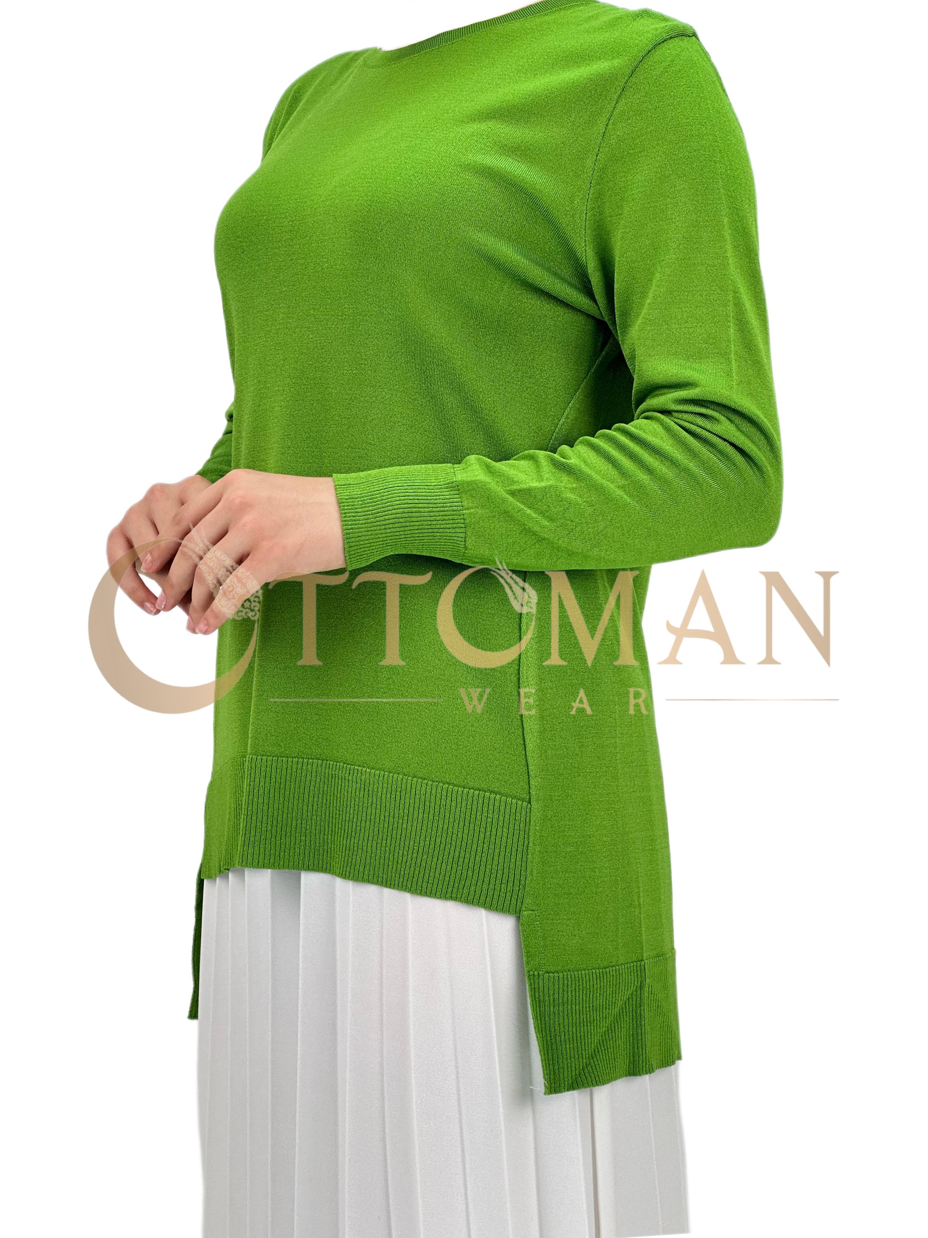 OTW1666 Merserize Triko Bluz Yeşil