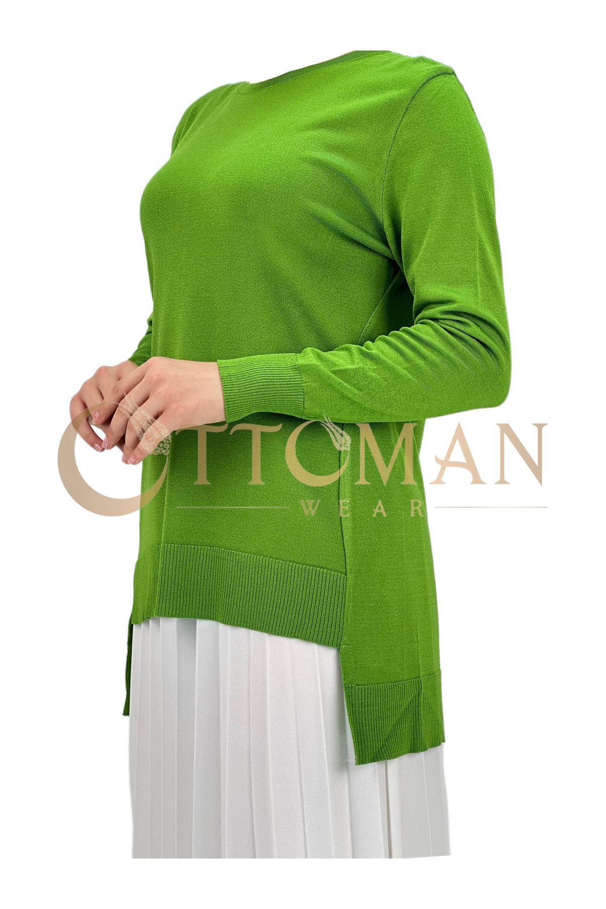 OTW1666 Merserize Triko Bluz Yeşil