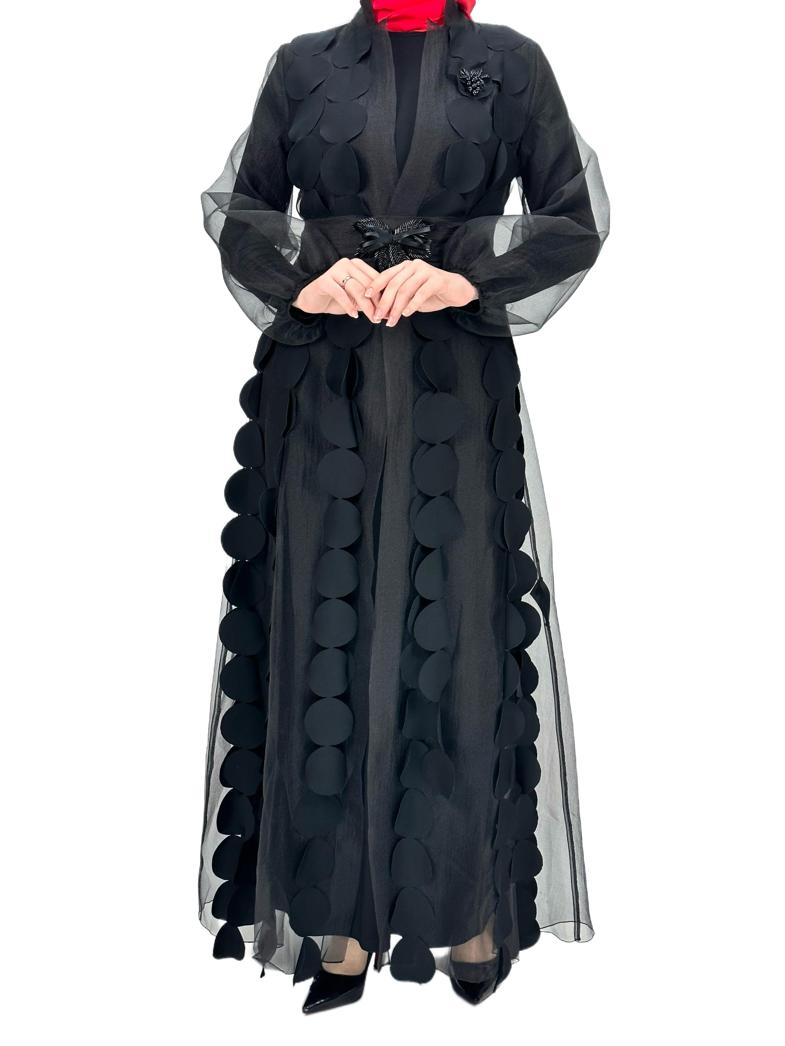 OTW1871 Organze Abayalı Takım Siyah