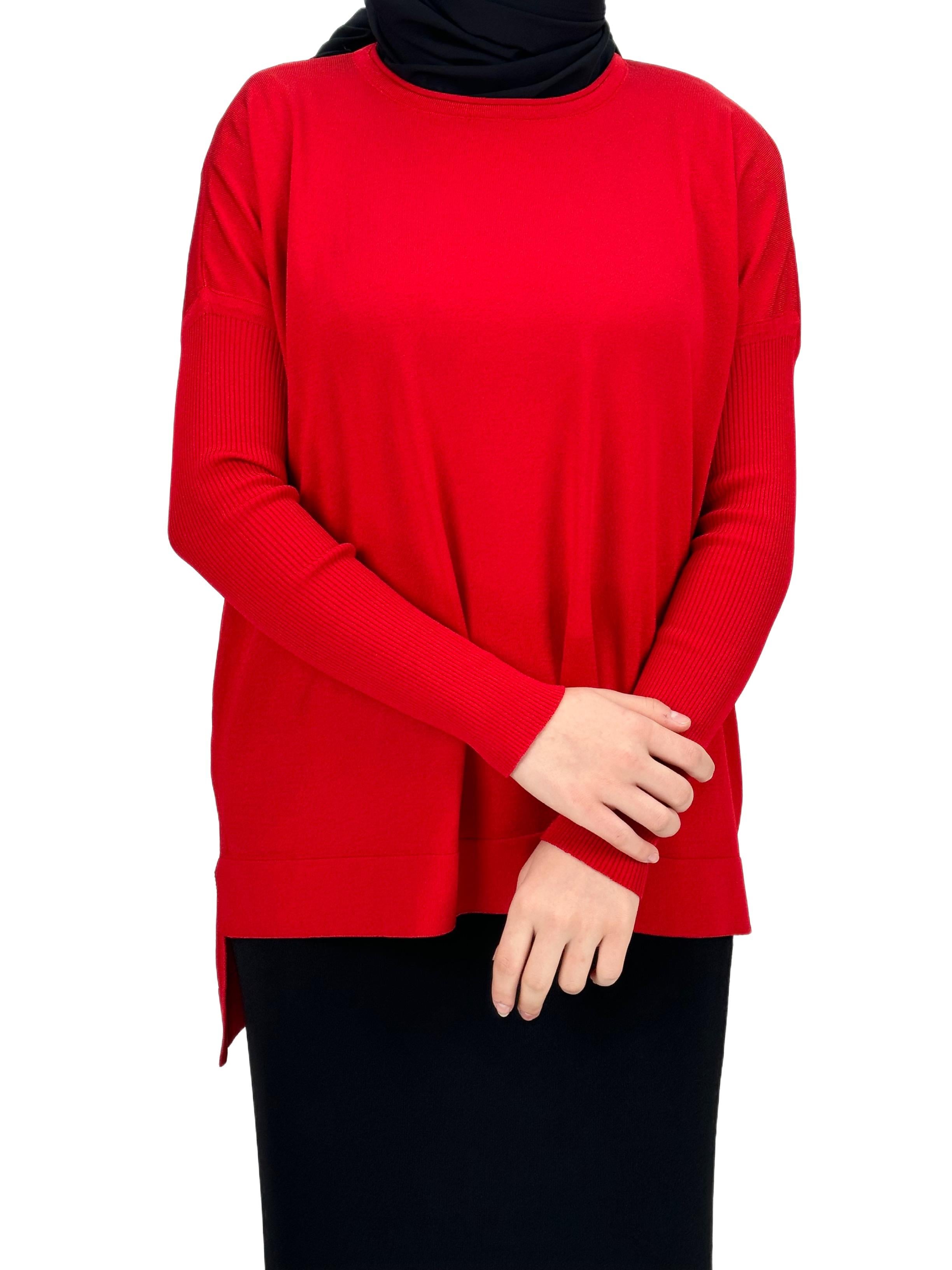 OTW1929 Merserize Triko Bluz Kırmızı