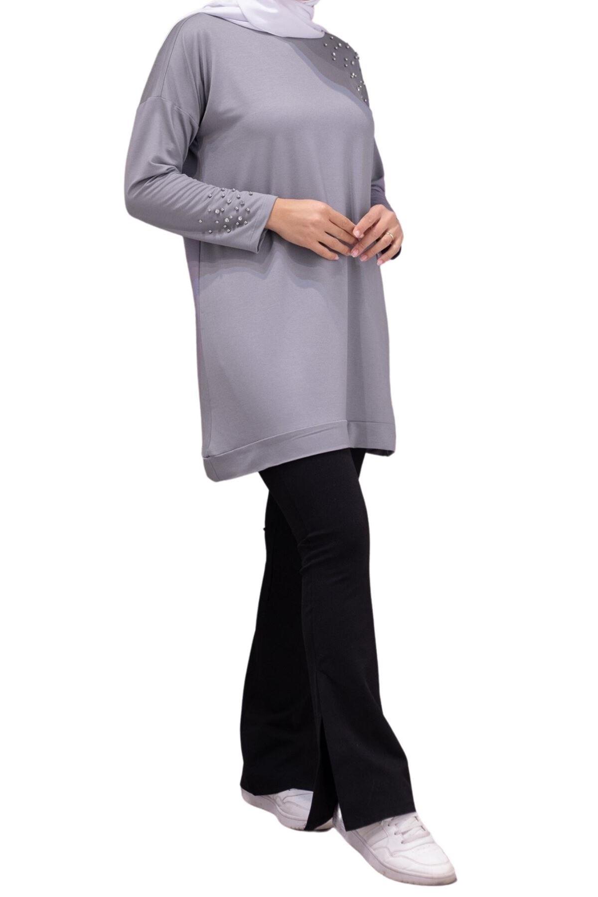OTW20016 Omuzu Taşlı Tunik Gri