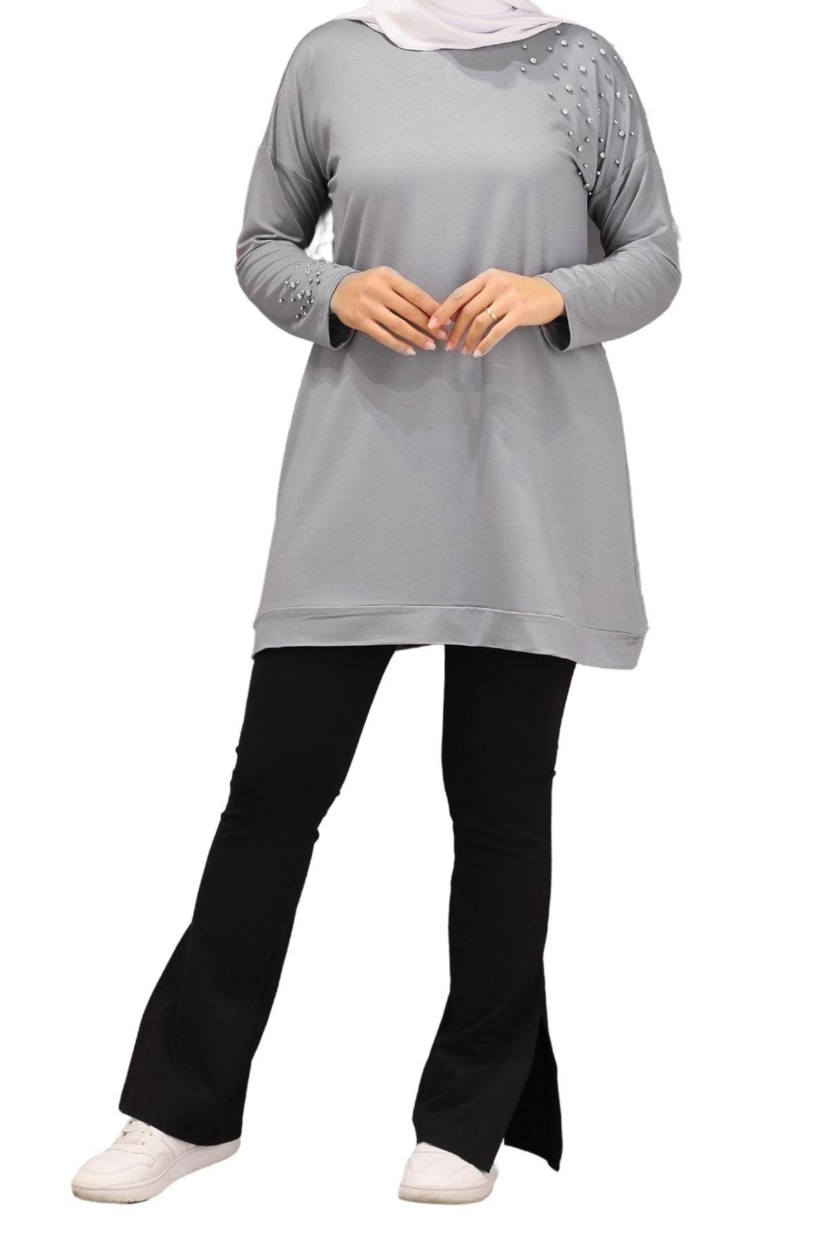 OTW20016 Omuzu Taşlı Tunik Gri