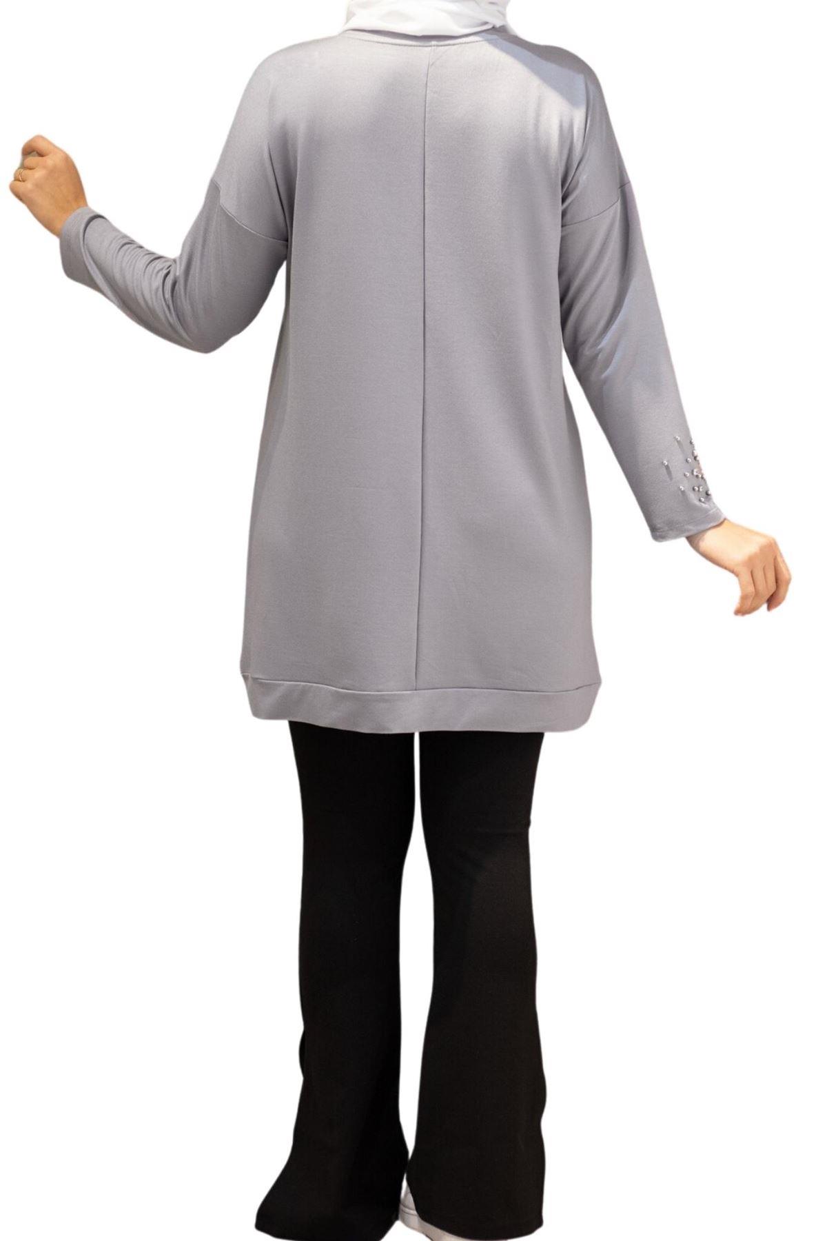 OTW20016 Omuzu Taşlı Tunik Gri