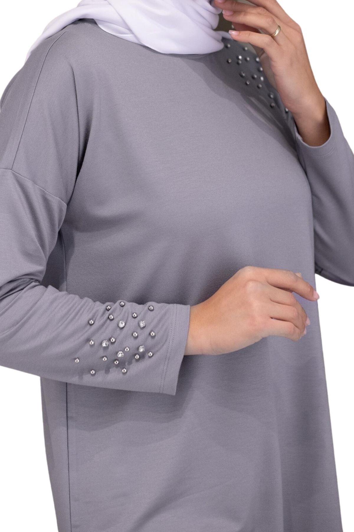 OTW20016 Omuzu Taşlı Tunik Gri