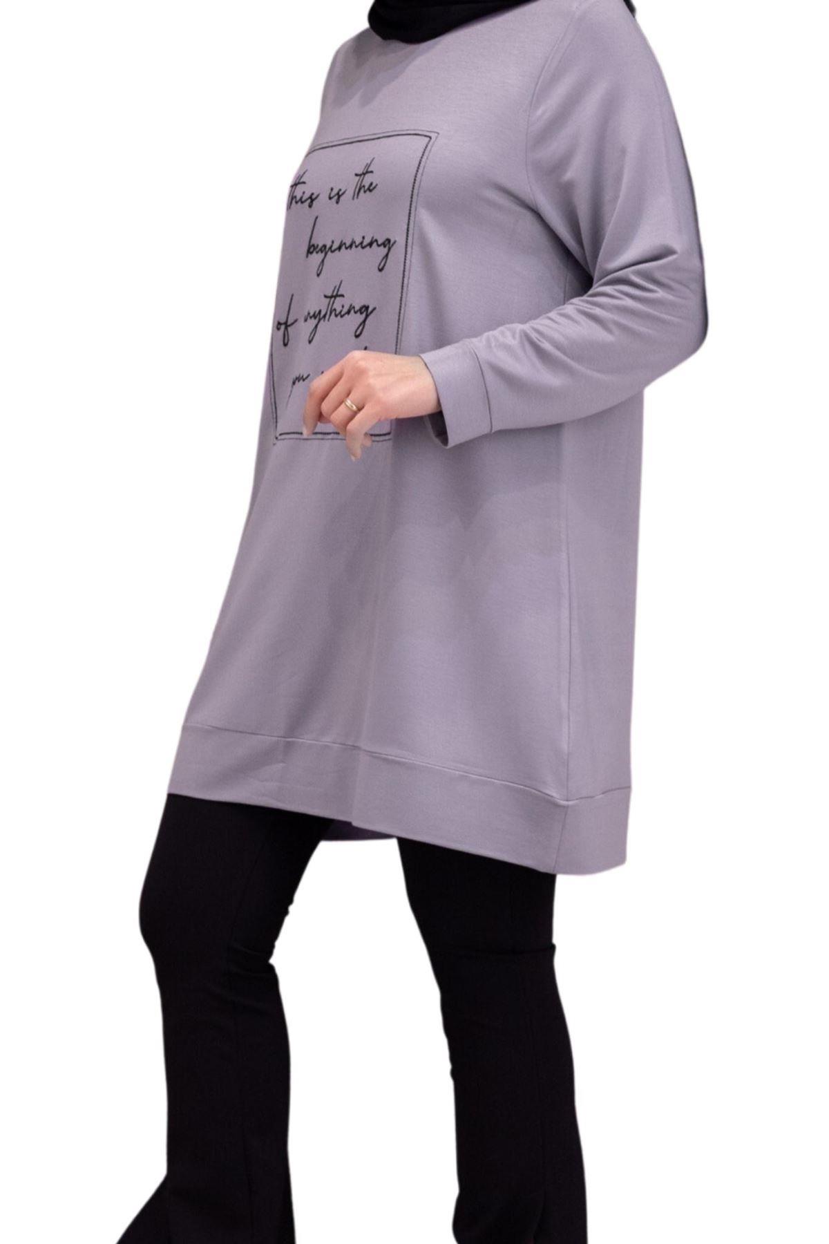 OTW20025 İki İplik Tunik Gri