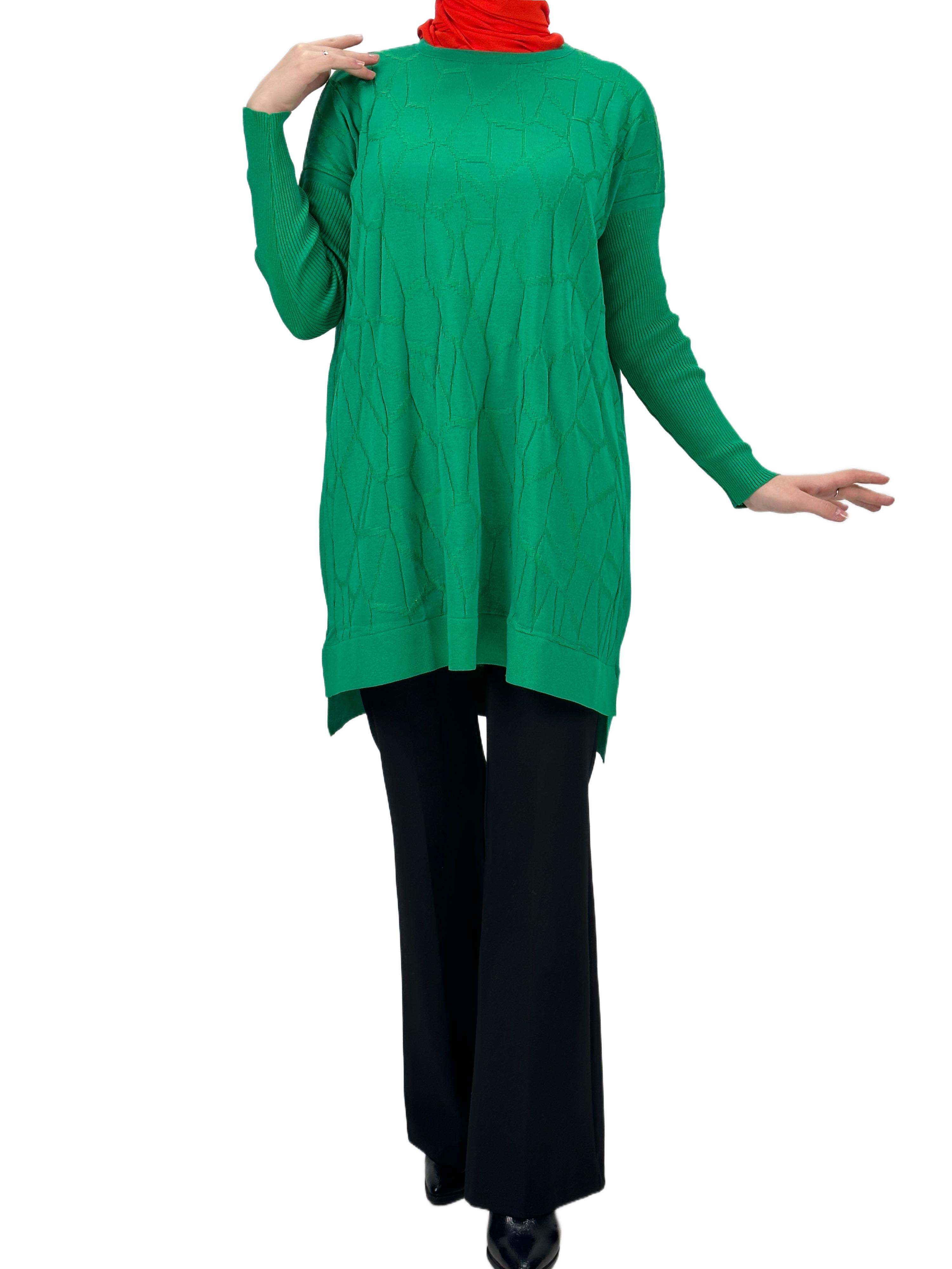 OTW2024 Kabartma Desenli Merserize Triko Tunik Benetton