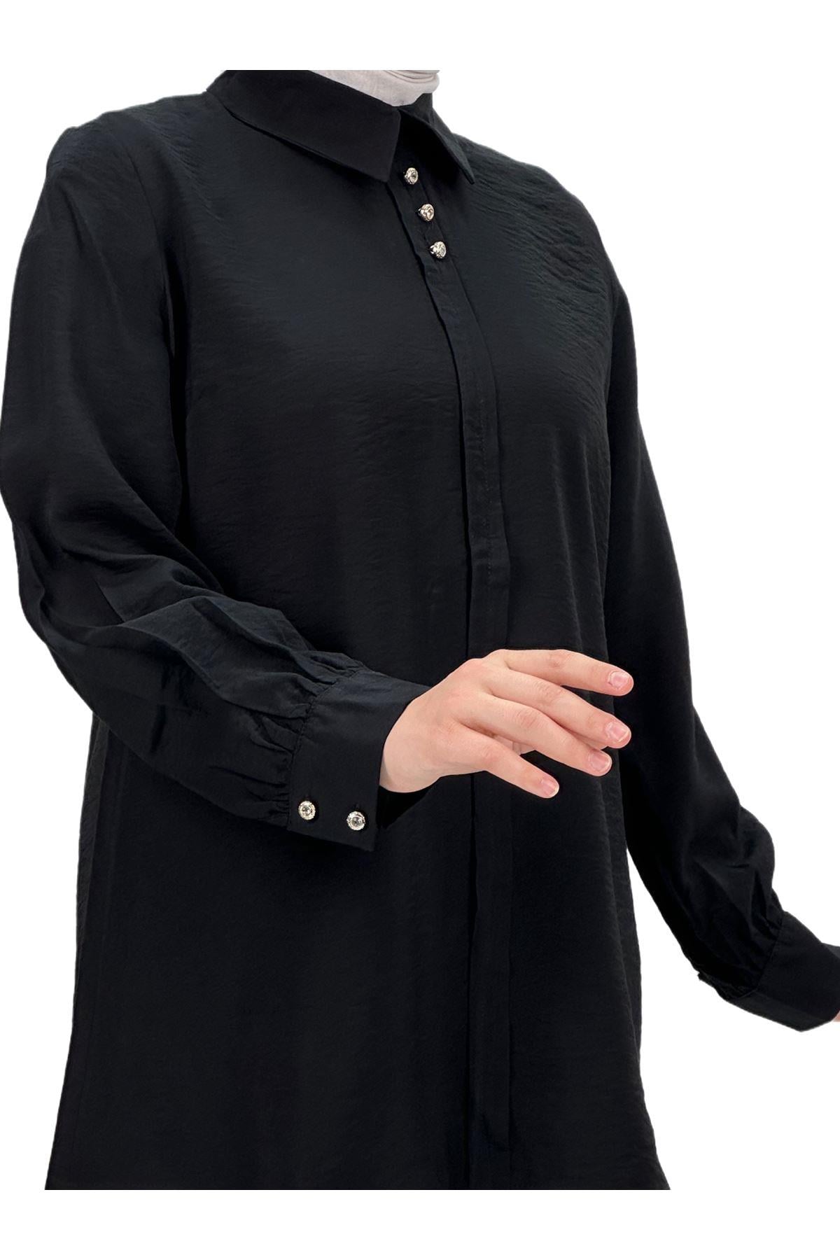 OTW2259 Düğmeli Tunik Siyah