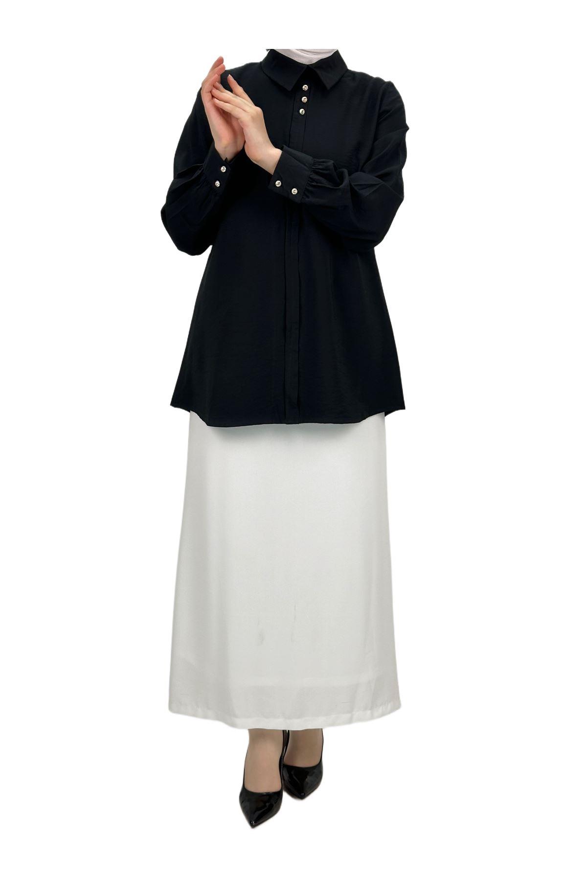 OTW2259 Düğmeli Tunik Siyah