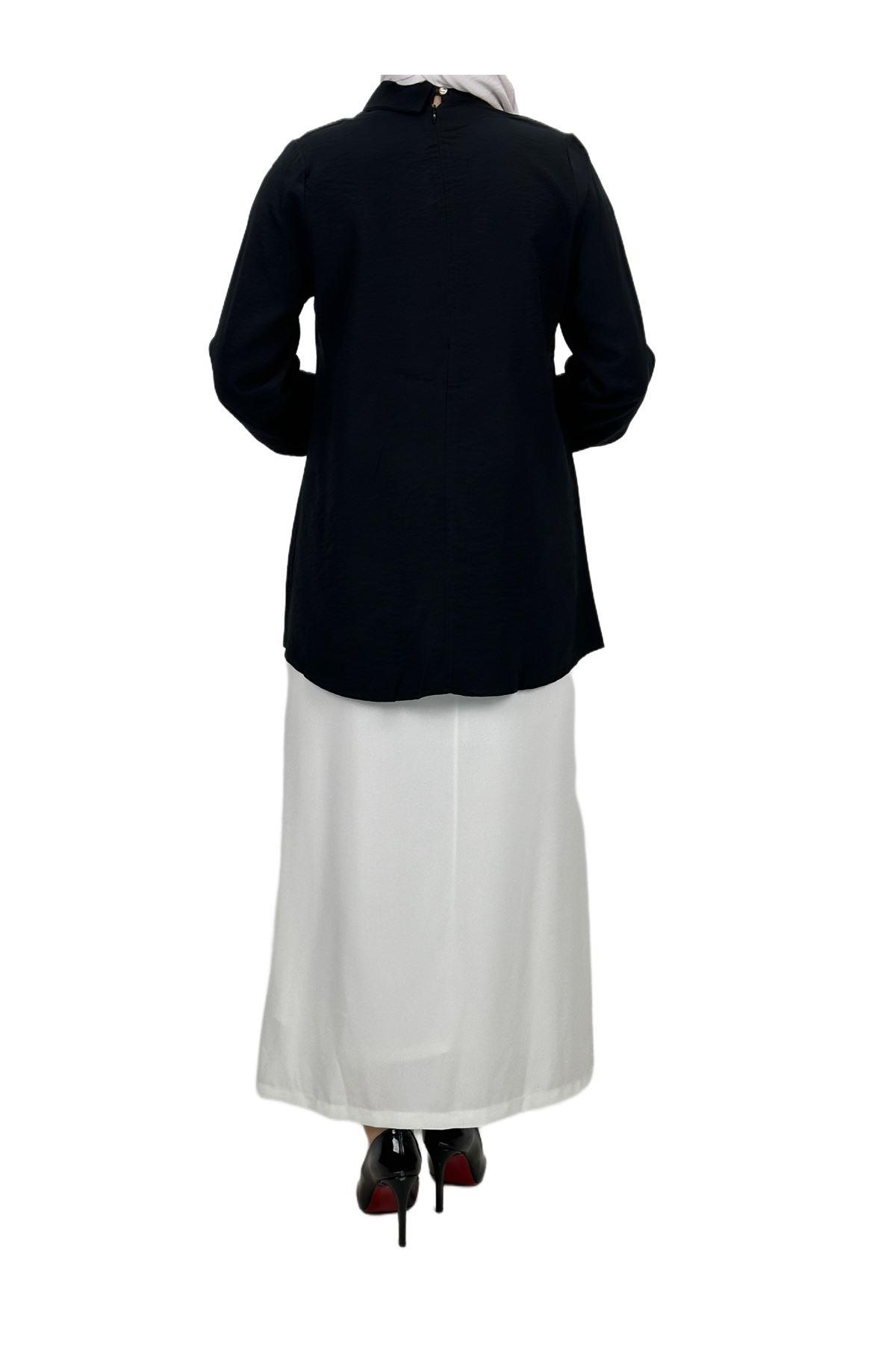 OTW2259 Düğmeli Tunik Siyah