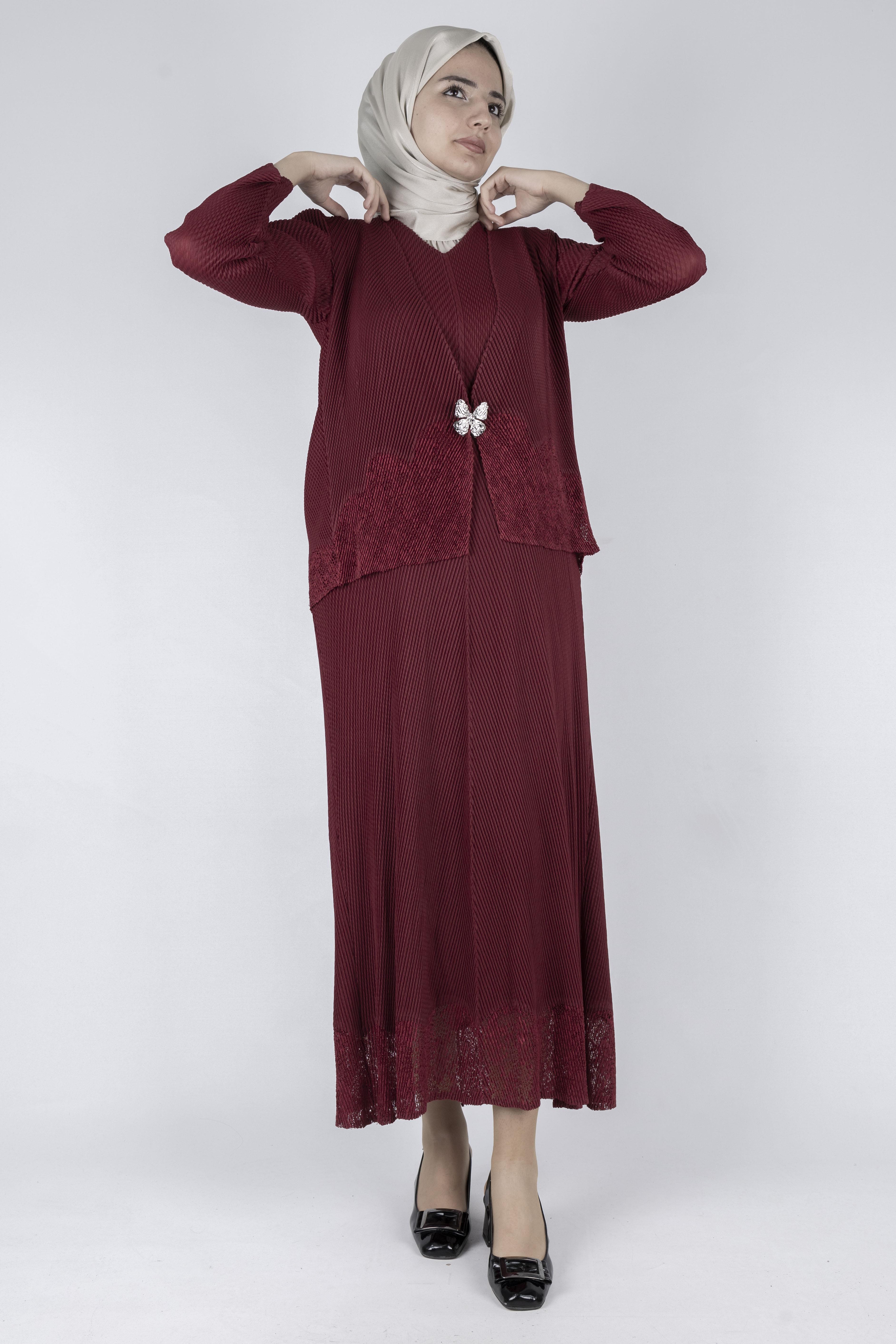 OTW24815 İthal Büyük Beden Ceketli Elbise Kırmızı