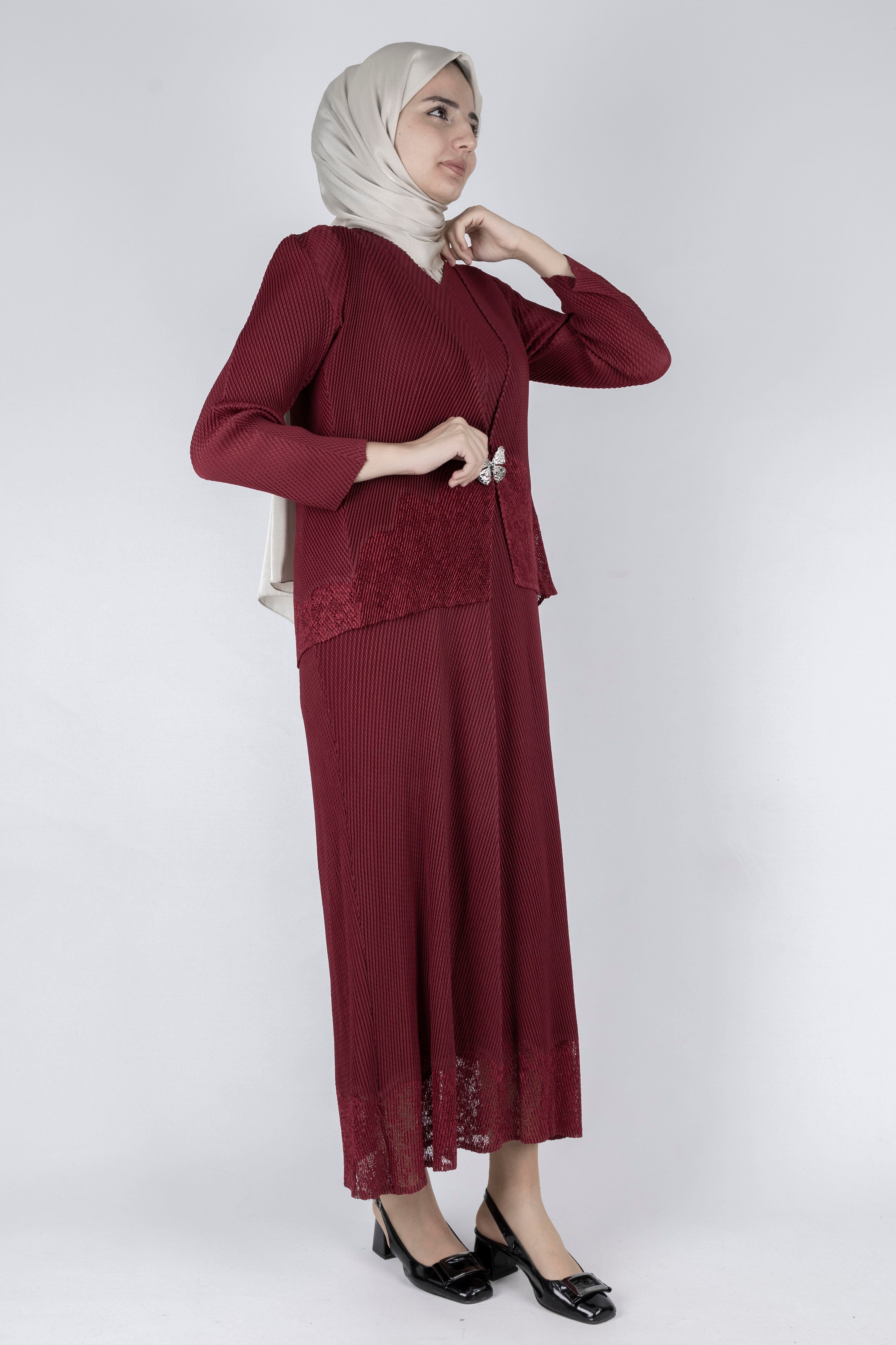 OTW24815 İthal Büyük Beden Ceketli Elbise Kırmızı