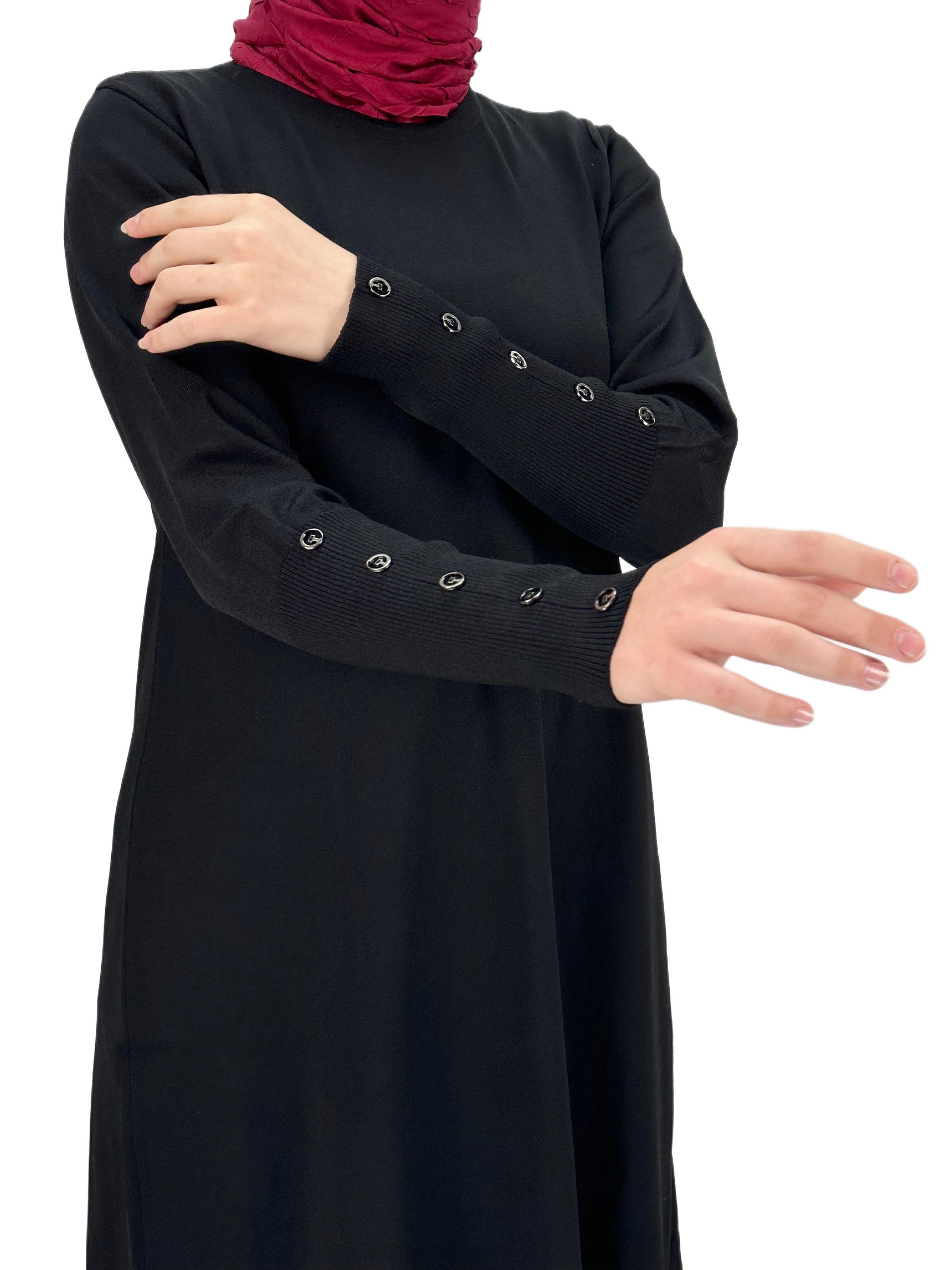 OTW2769-2 Kolları Düğmeli Merserize Triko Tunik Siyah