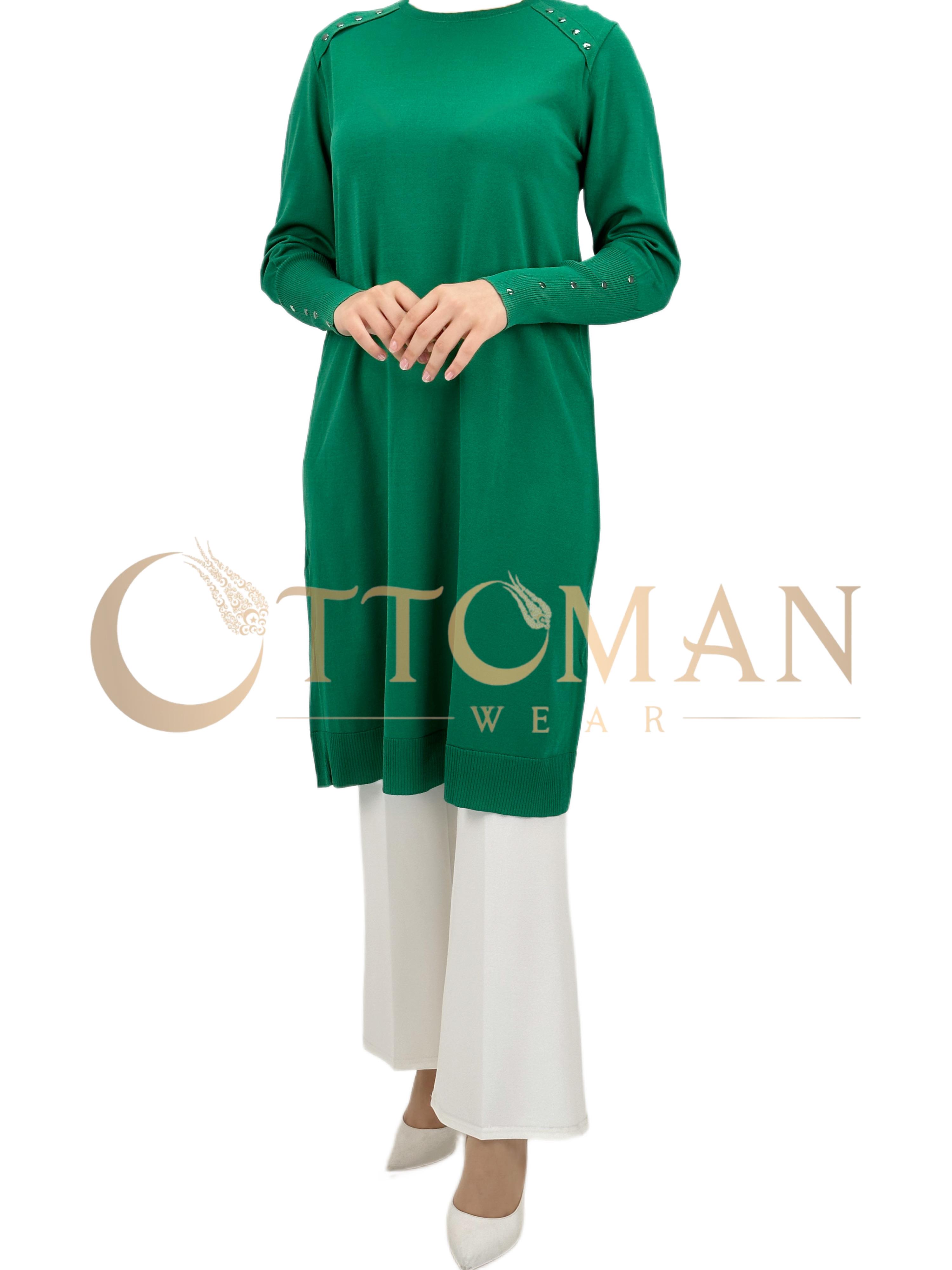 OTW2769 Omuzu Zımbalı Triko Tunik Benetton
