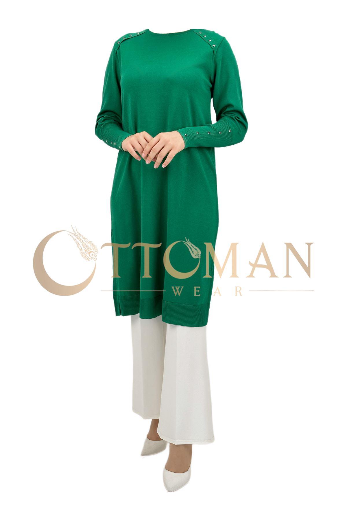 OTW2769 Omuzu Zımbalı Triko Tunik Benetton