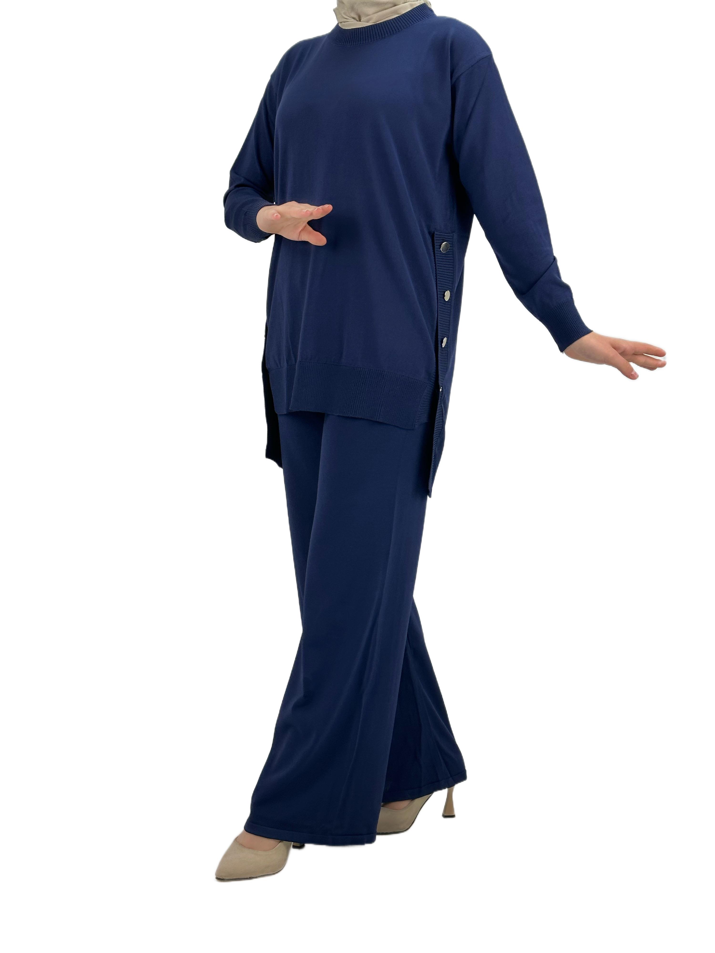 OTW2908 Merserize Triko Düğmeli Takım Lacivert