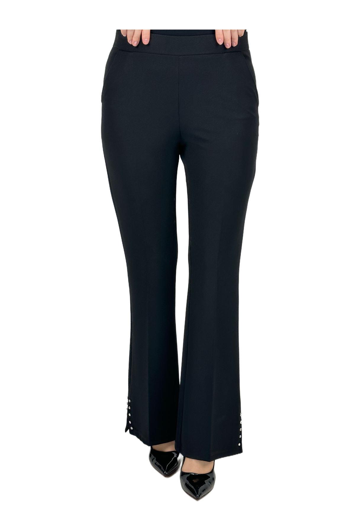 OTW3070 Yandan Yırtmaçlı Taşlı Pantolon Siyah