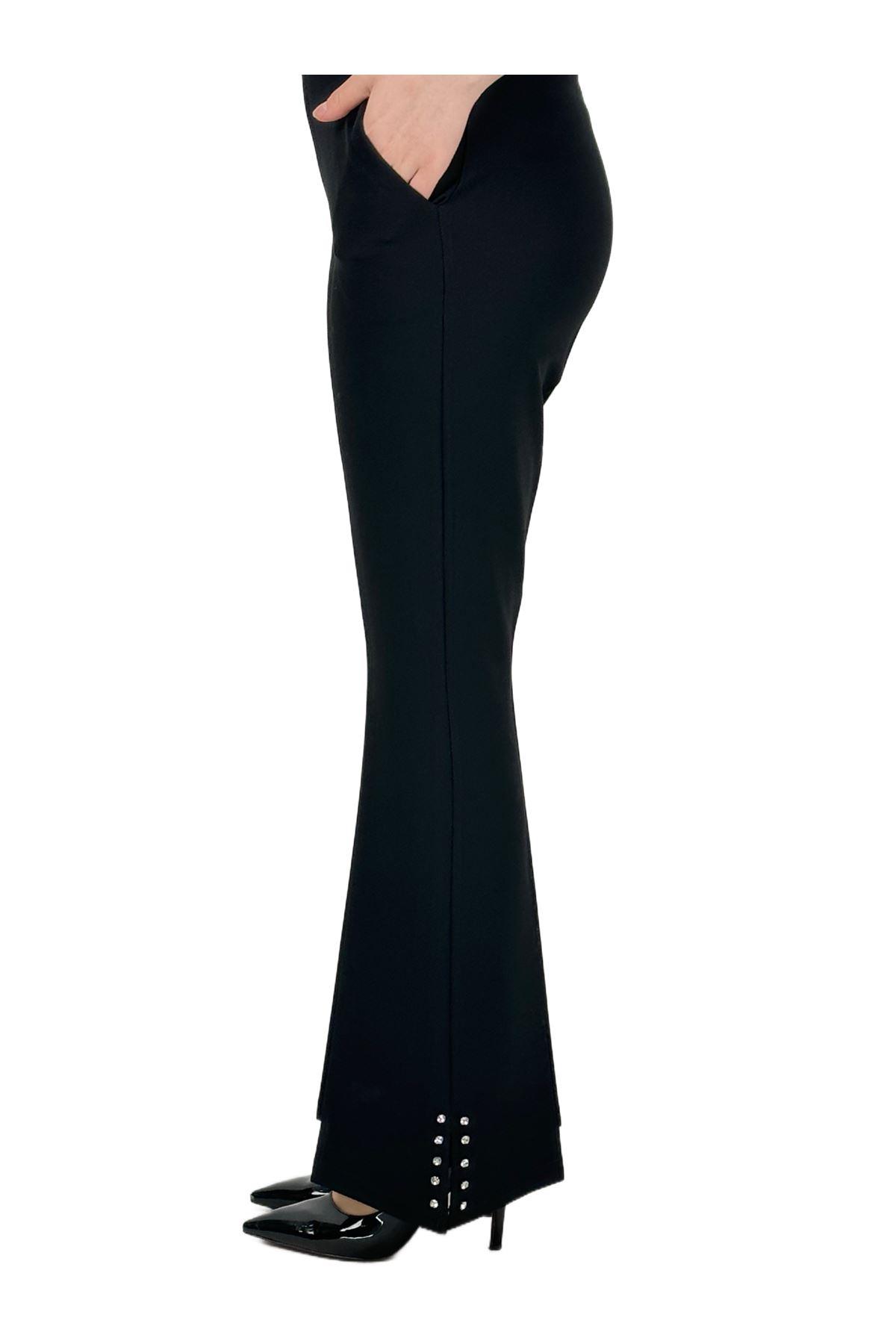 OTW3070 Yandan Yırtmaçlı Taşlı Pantolon Siyah