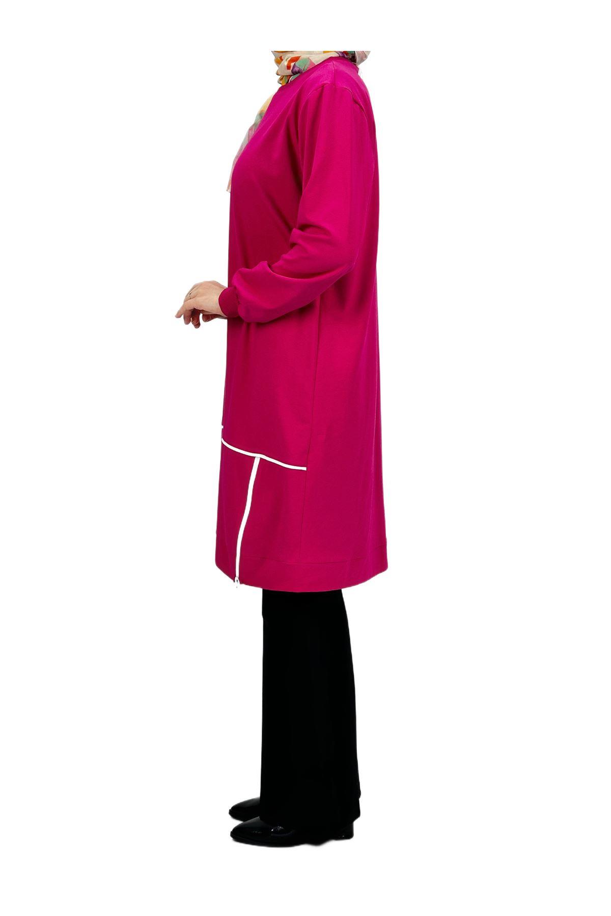 OTW3456 Komplate Alttan Fermuarlı Tunik Pembe