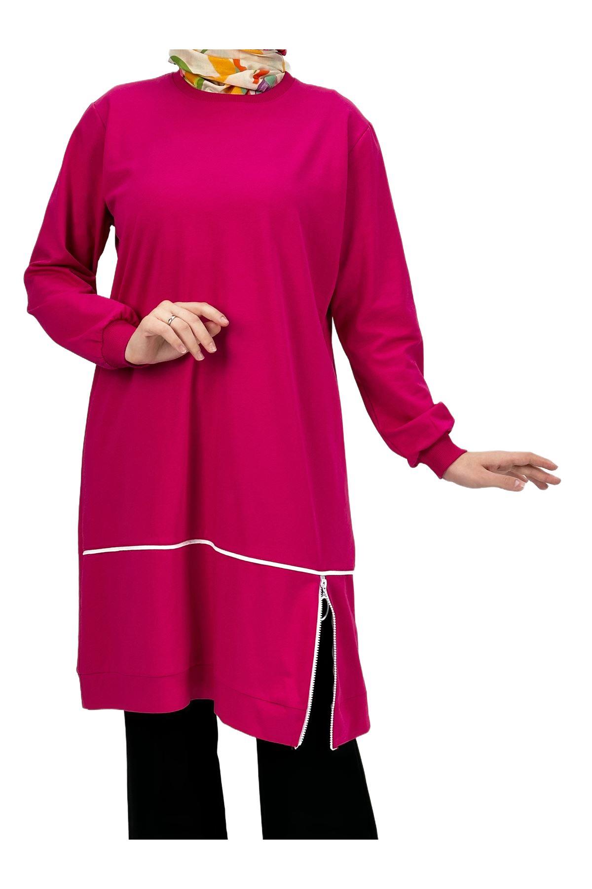 OTW3456 Komplate Alttan Fermuarlı Tunik Pembe