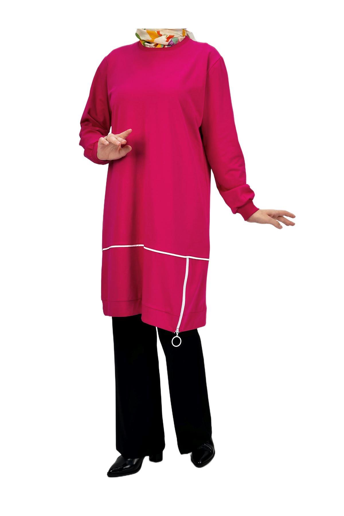 OTW3456 Komplate Alttan Fermuarlı Tunik Pembe