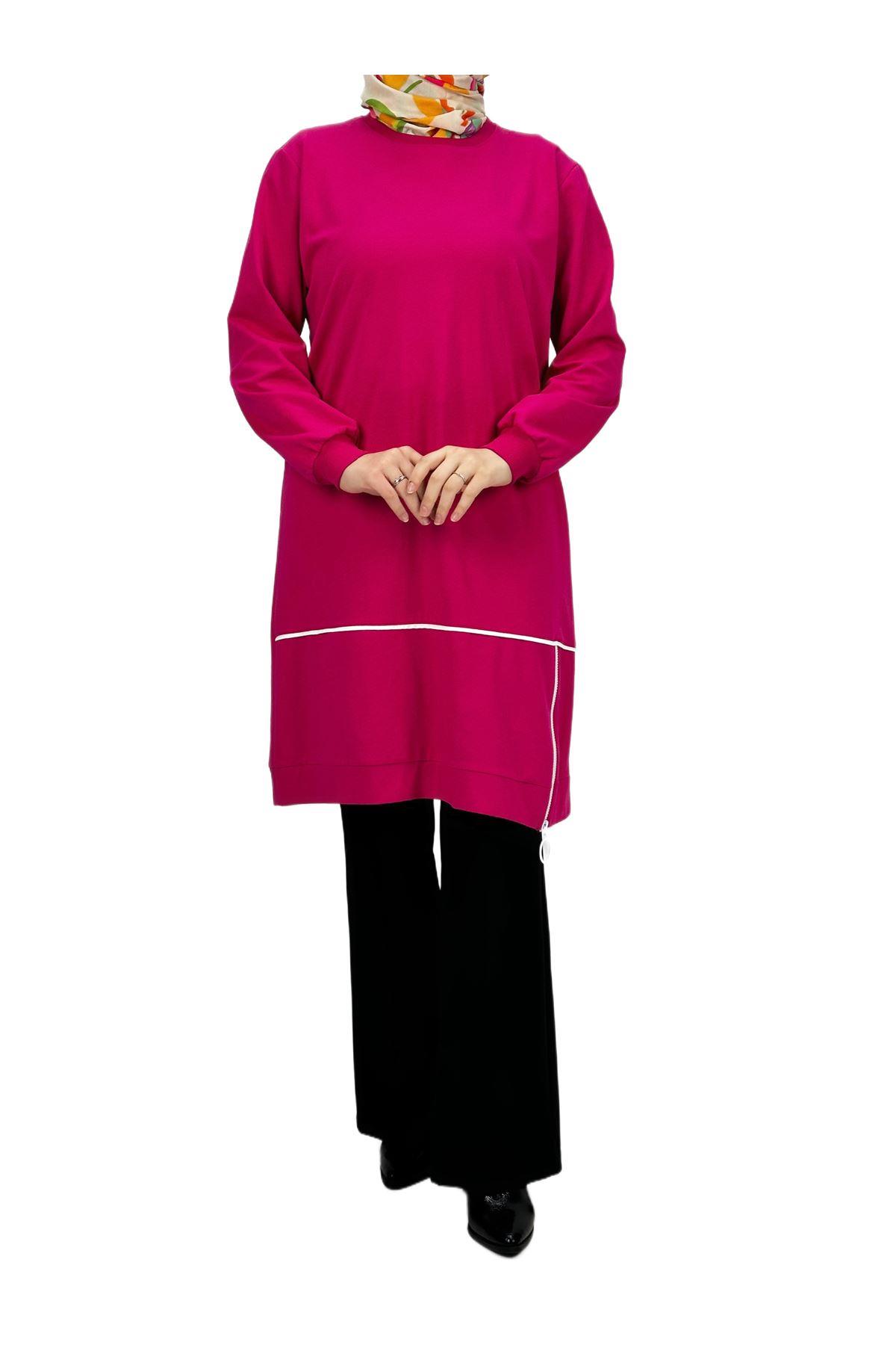 OTW3456 Komplate Alttan Fermuarlı Tunik Pembe
