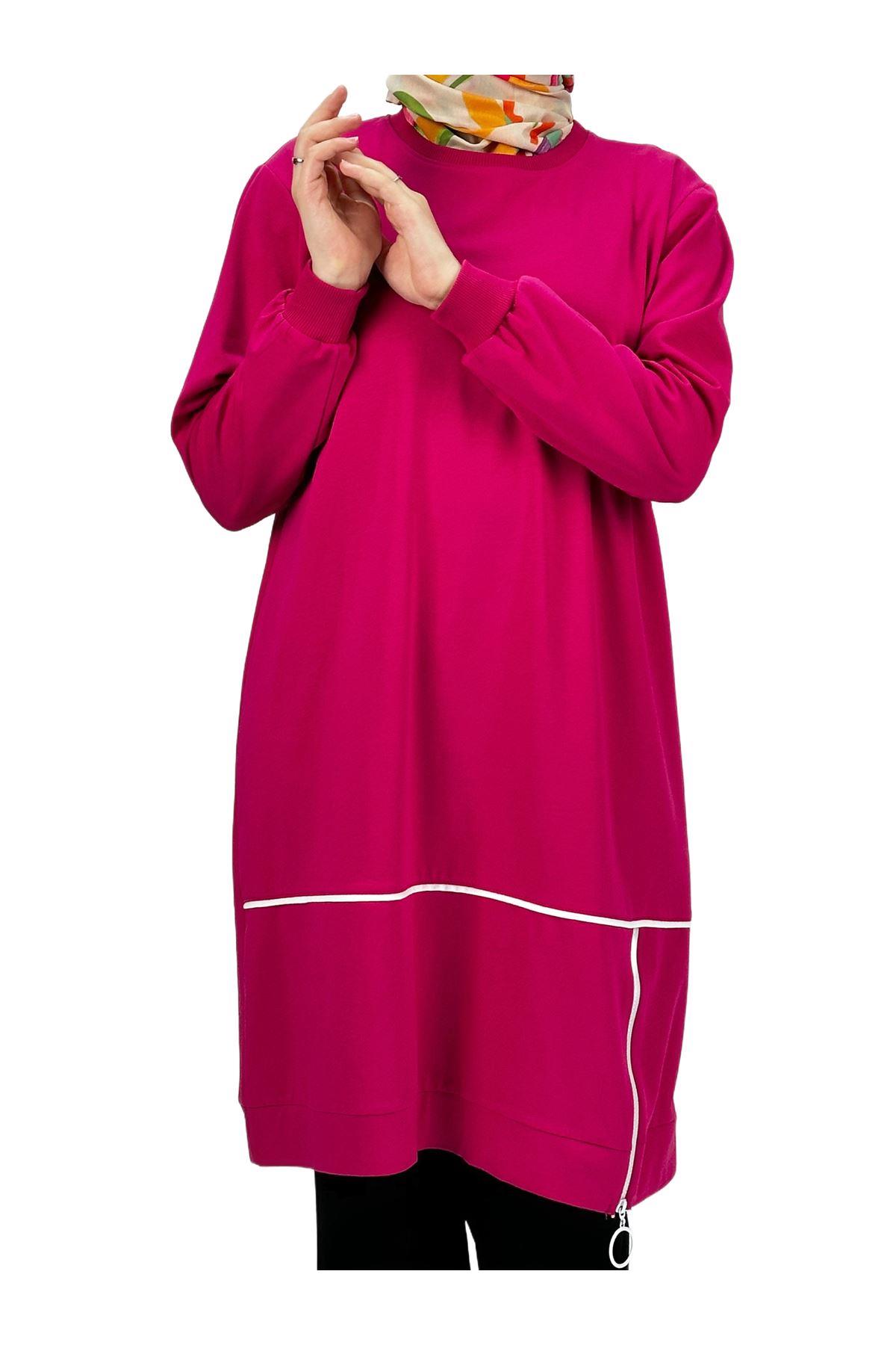 OTW3456 Komplate Alttan Fermuarlı Tunik Pembe
