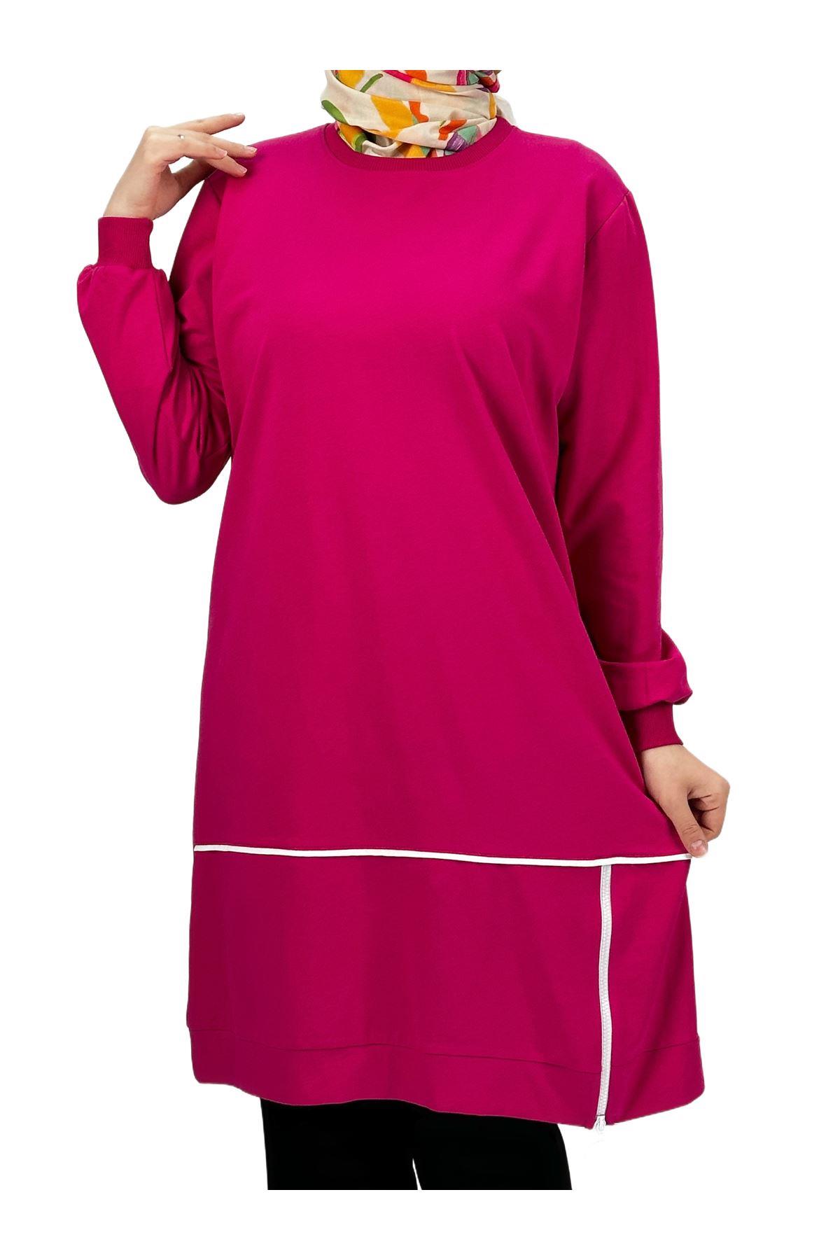 OTW3456 Komplate Alttan Fermuarlı Tunik Pembe