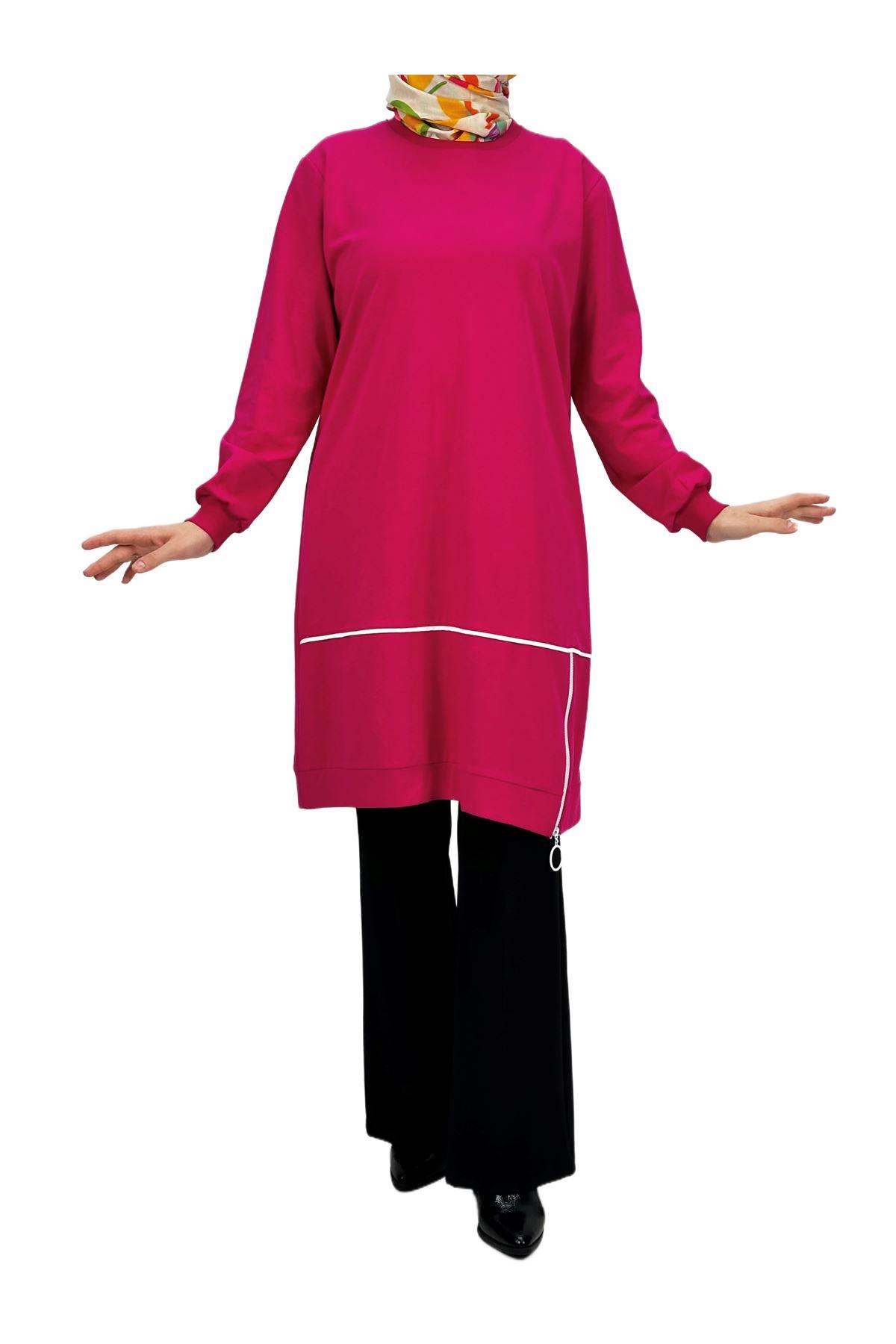 OTW3456 Komplate Alttan Fermuarlı Tunik Pembe