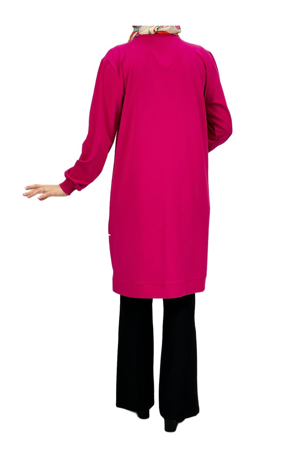 OTW3456 Komplate Alttan Fermuarlı Tunik Pembe