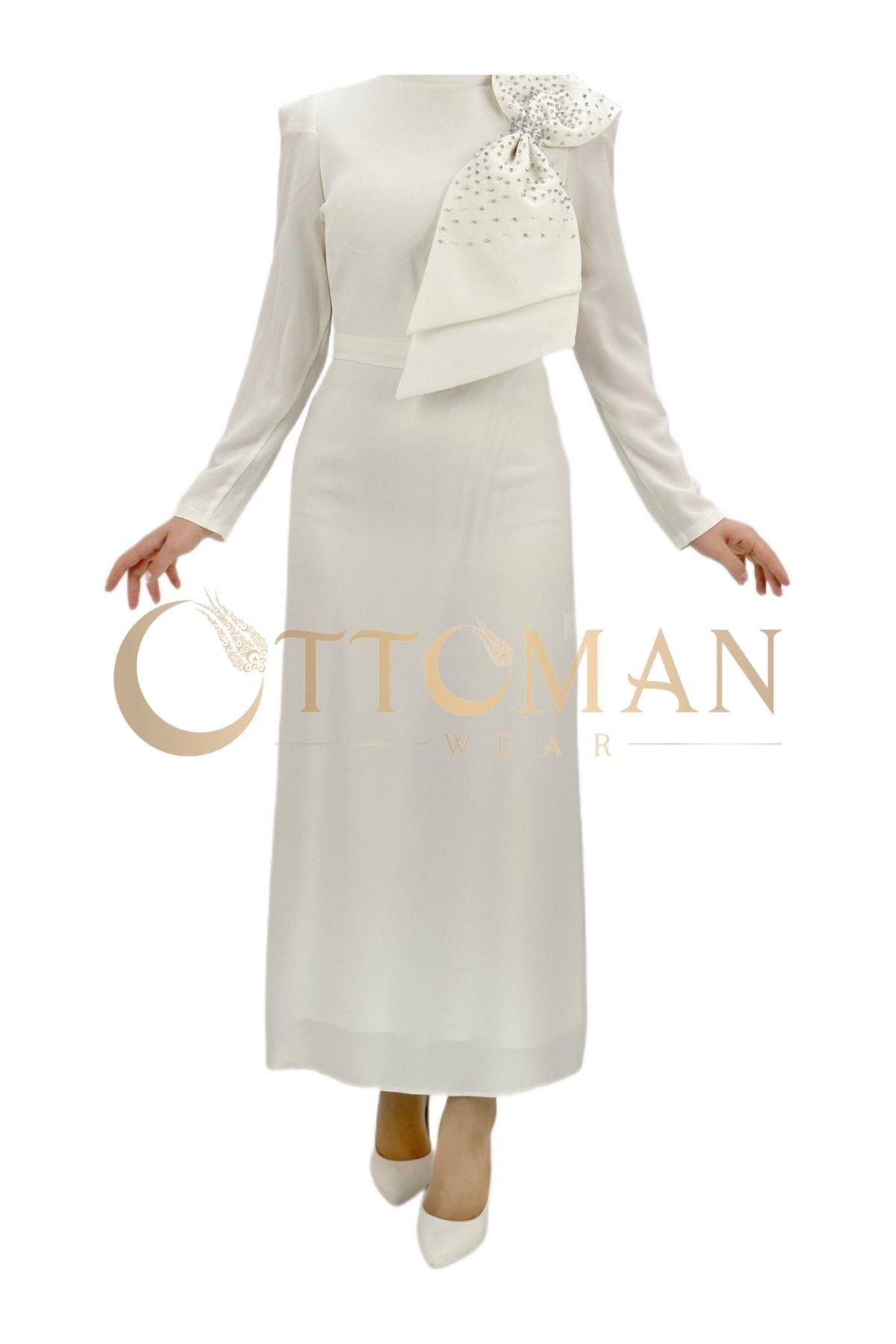 OTW3580 Fiyonk Elbise Ekru