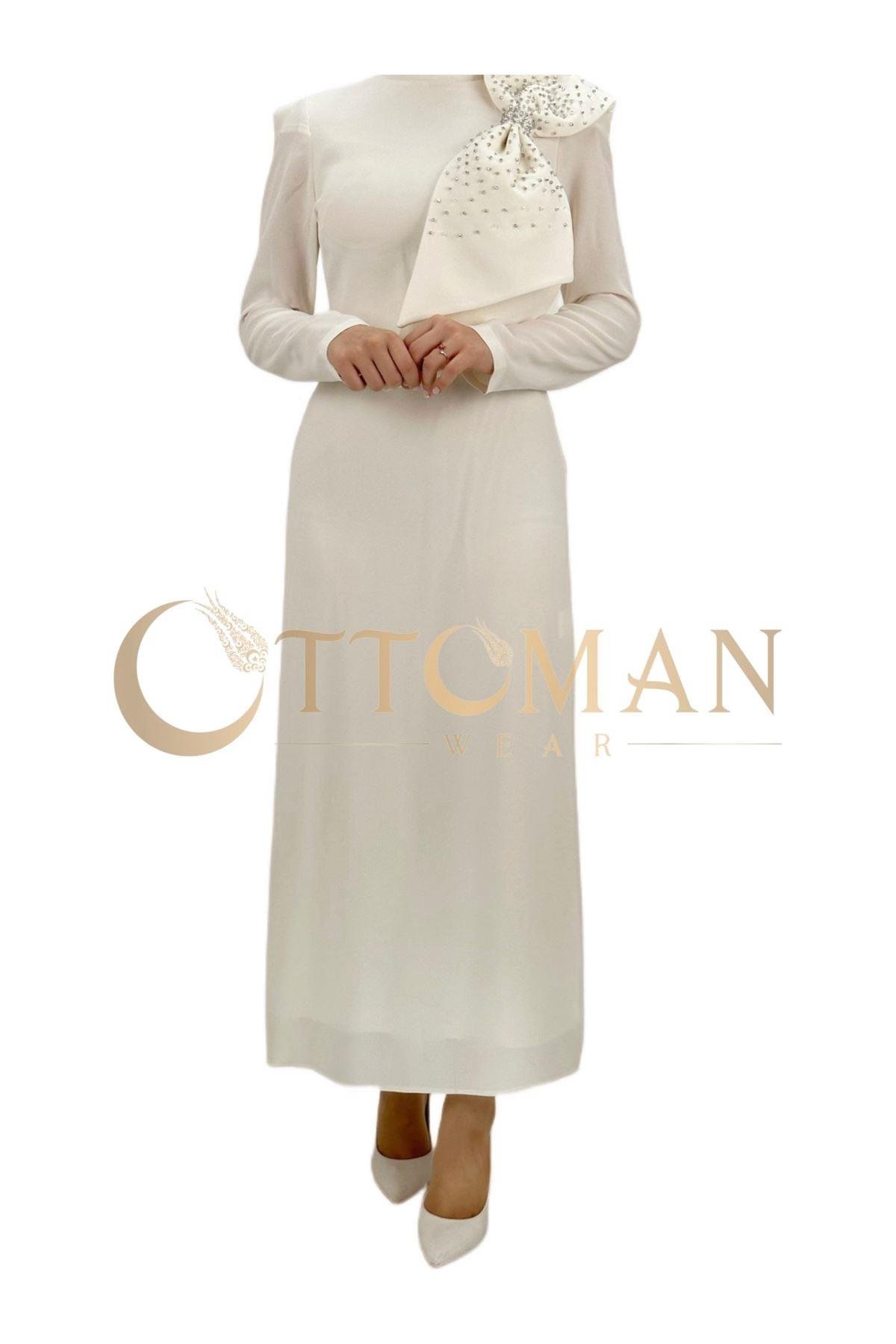 OTW3580 Fiyonk Elbise Ekru