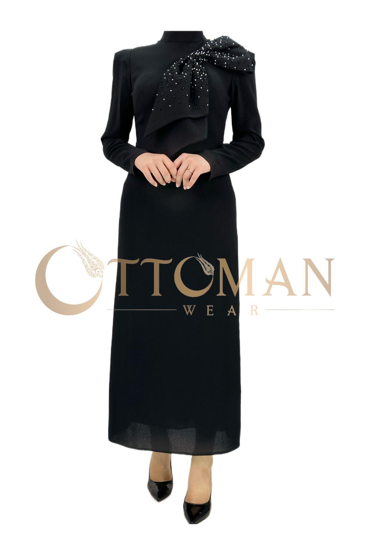 OTW3580 Fiyonk Elbise Siyah