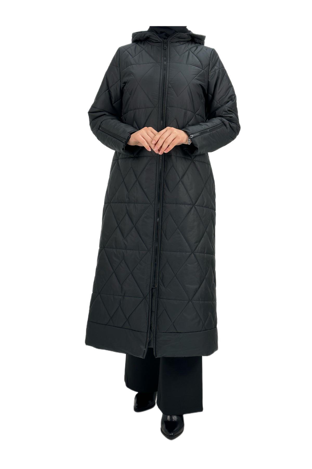 OTW36203 Kapüşonlu Şişme Mont Siyah