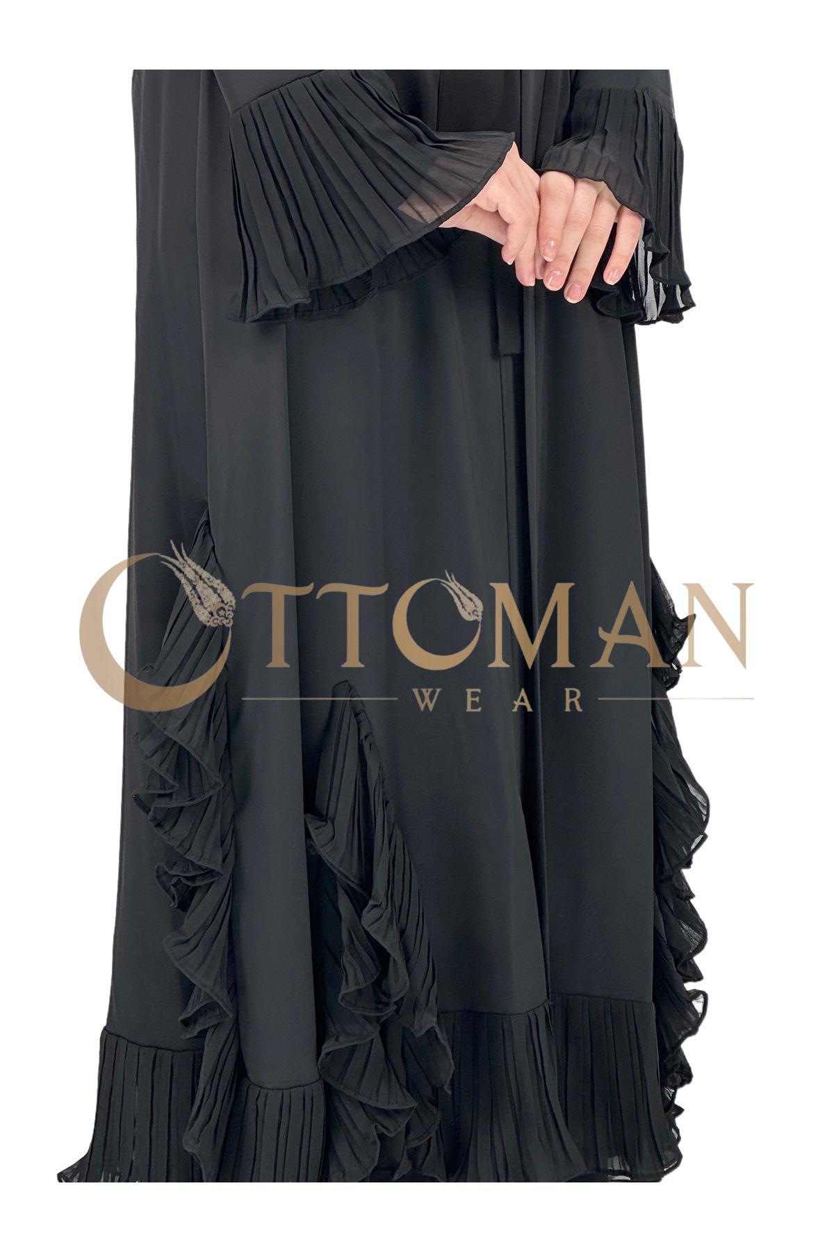 OTW4482 Fırfır Detaylı Abaya Siyah