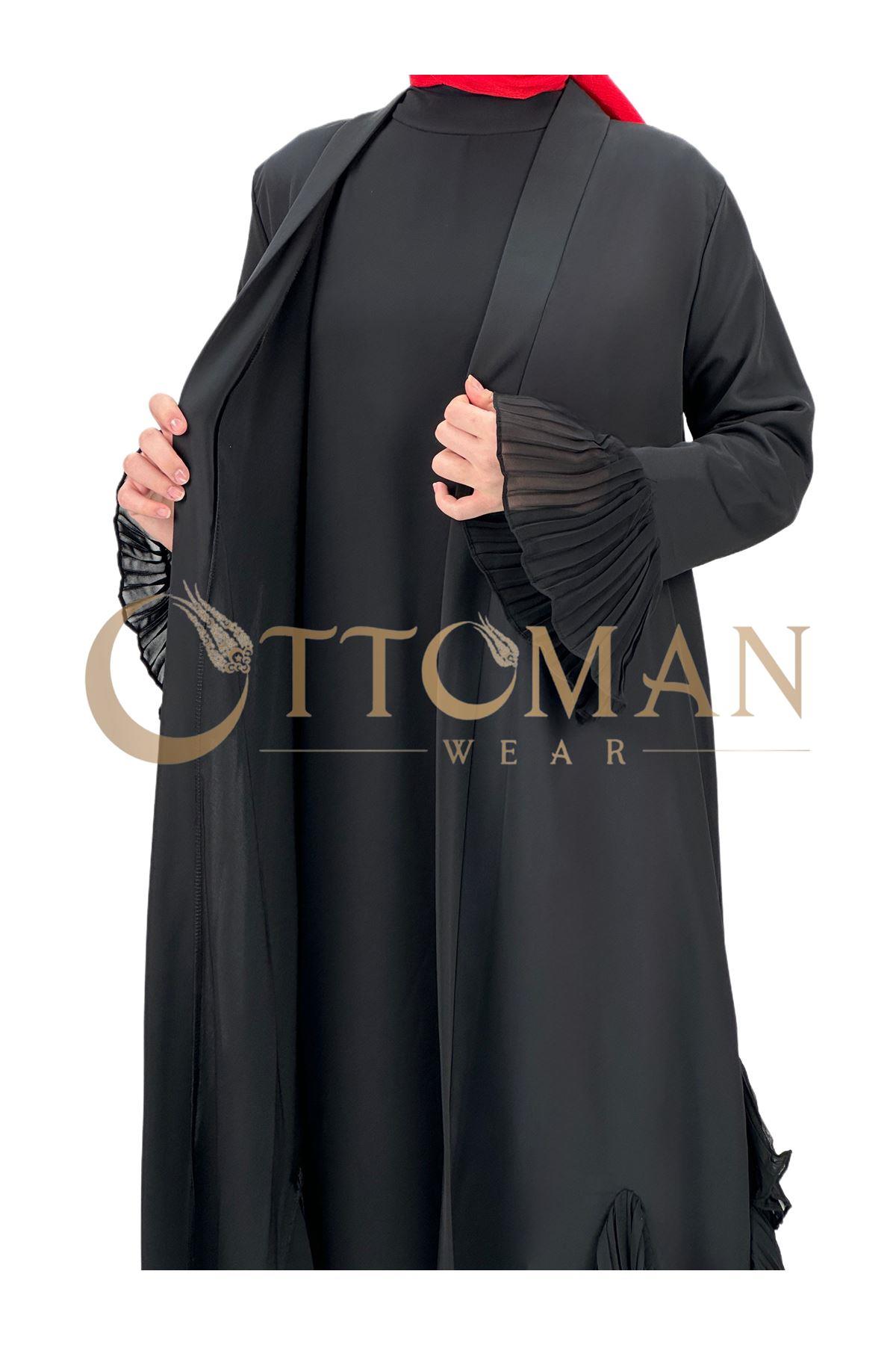 OTW4482 Fırfır Detaylı Abaya Siyah