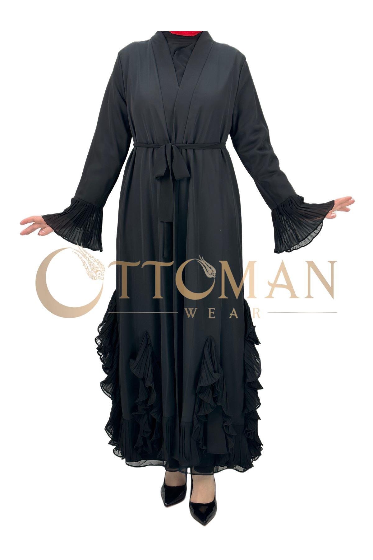 OTW4482 Fırfır Detaylı Abaya Siyah