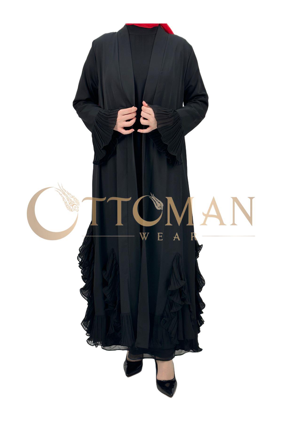 OTW4482 Fırfır Detaylı Abaya Siyah