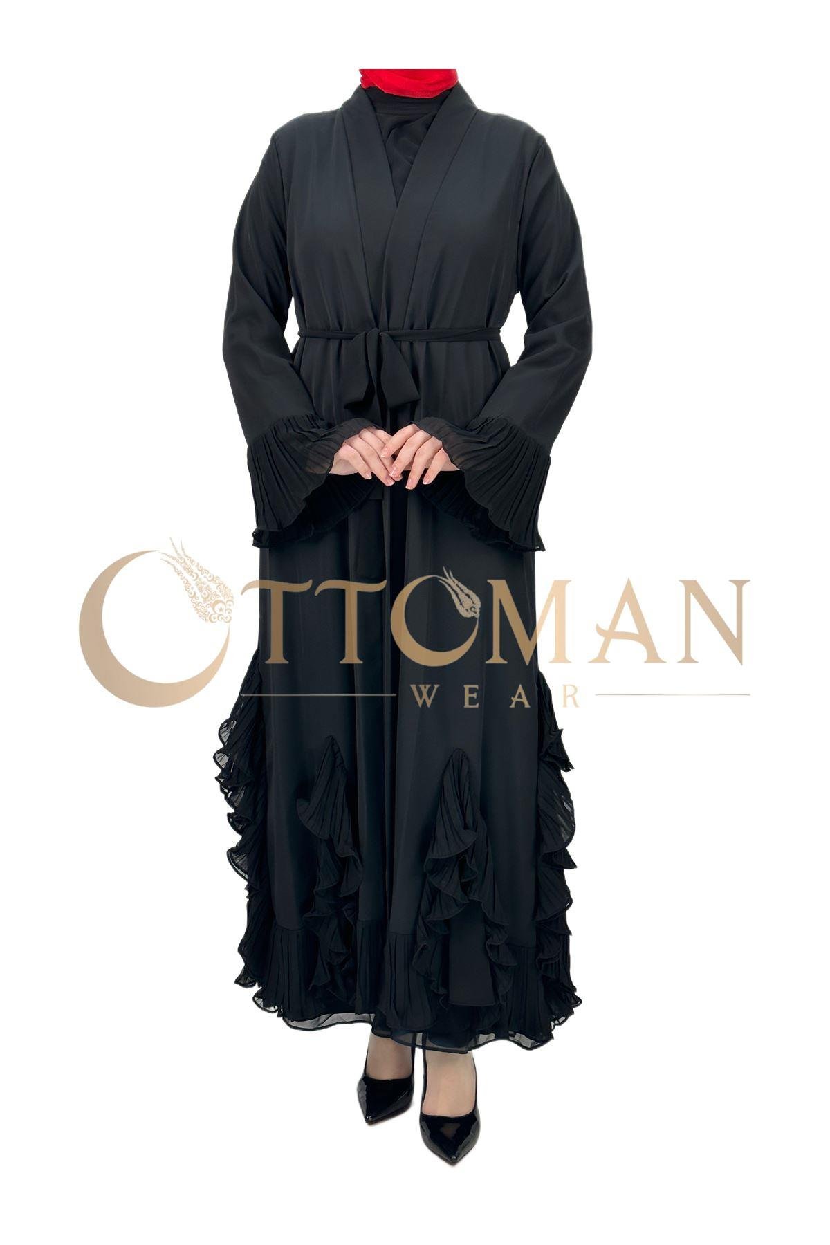 OTW4482 Fırfır Detaylı Abaya Siyah