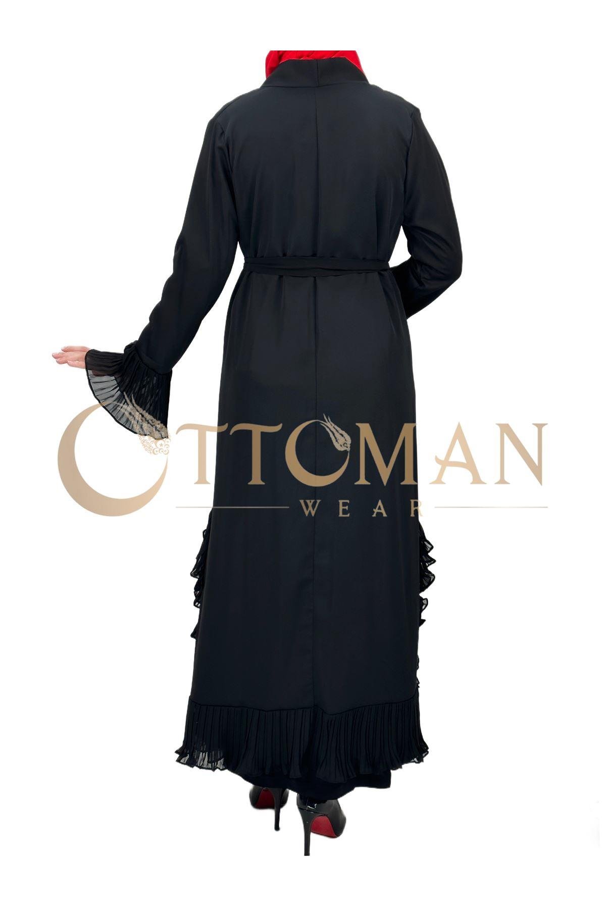 OTW4482 Fırfır Detaylı Abaya Siyah