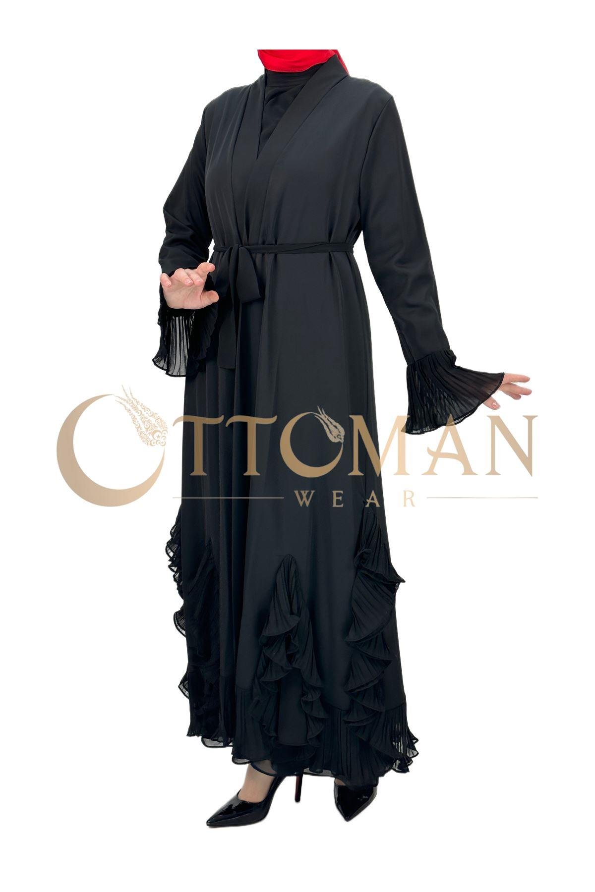 OTW4482 Fırfır Detaylı Abaya Siyah