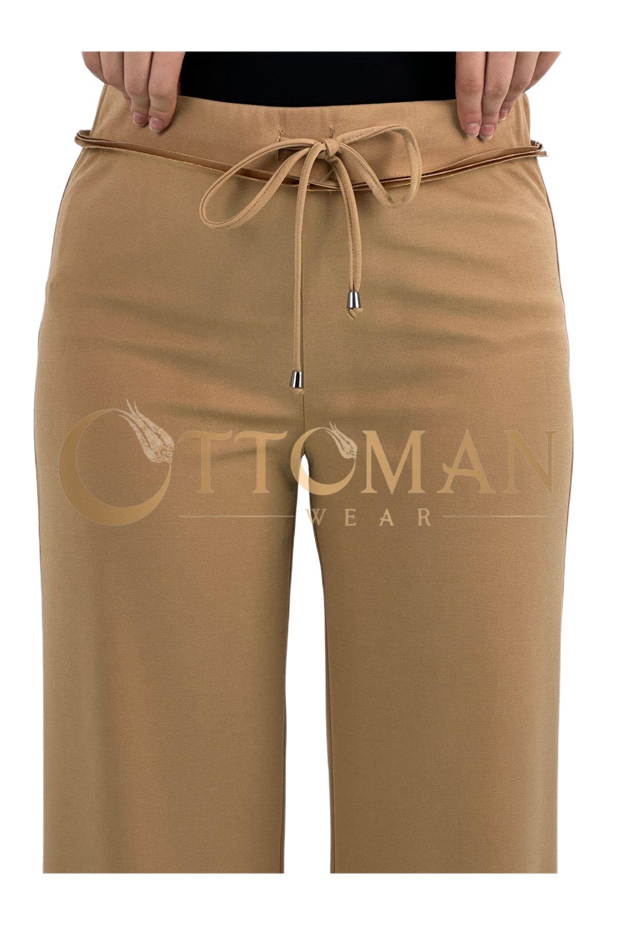 OTW5384 Geniş Örme Pantolon Camel