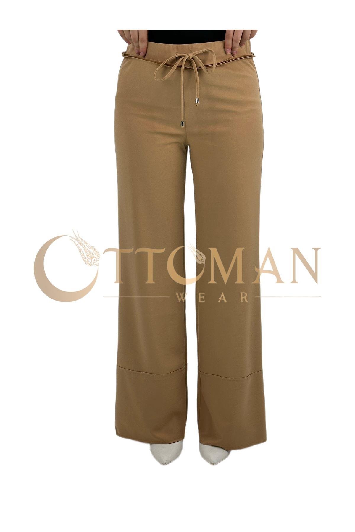 OTW5384 Geniş Örme Pantolon Camel
