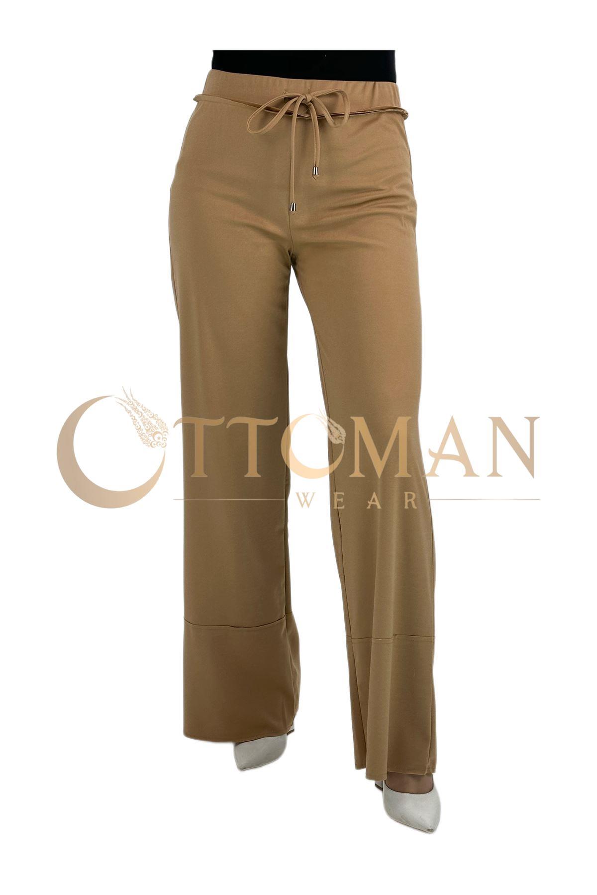 OTW5384 Geniş Örme Pantolon Camel