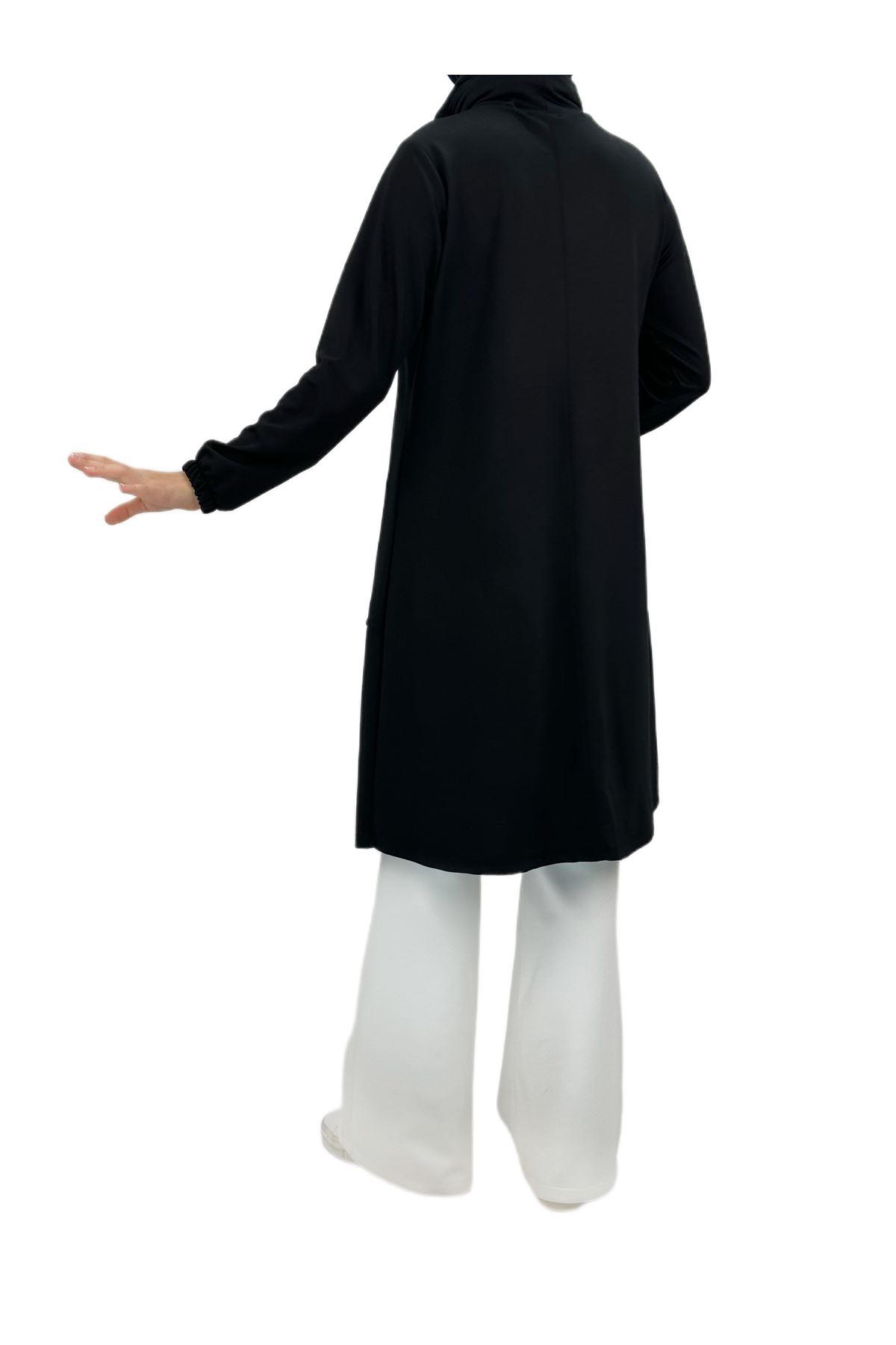 OTW593 Degaje Yaka Tunik Siyah
